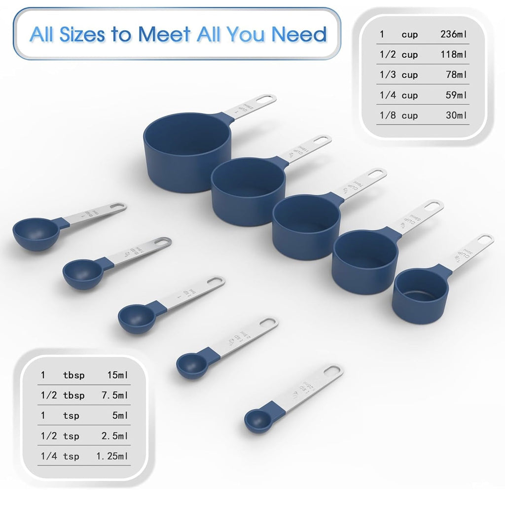 Stackable Measuring Cups & Spoons Set - Nesting Design with Stainless Steel Handles, Space-Saving Kitchen Gadg...