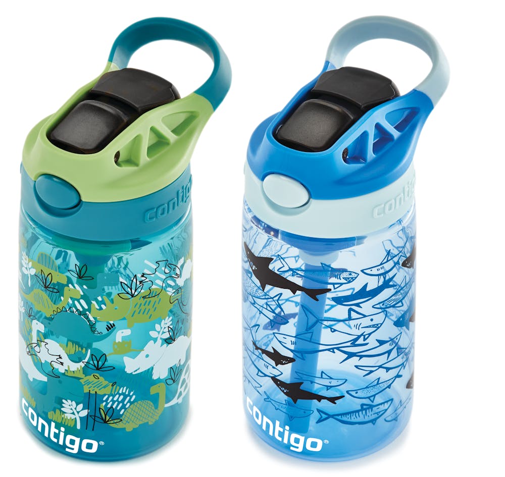 Kids Straw Water Bottle with AUTOSPOUT® Lid, 14oz - Dinos & Sharks