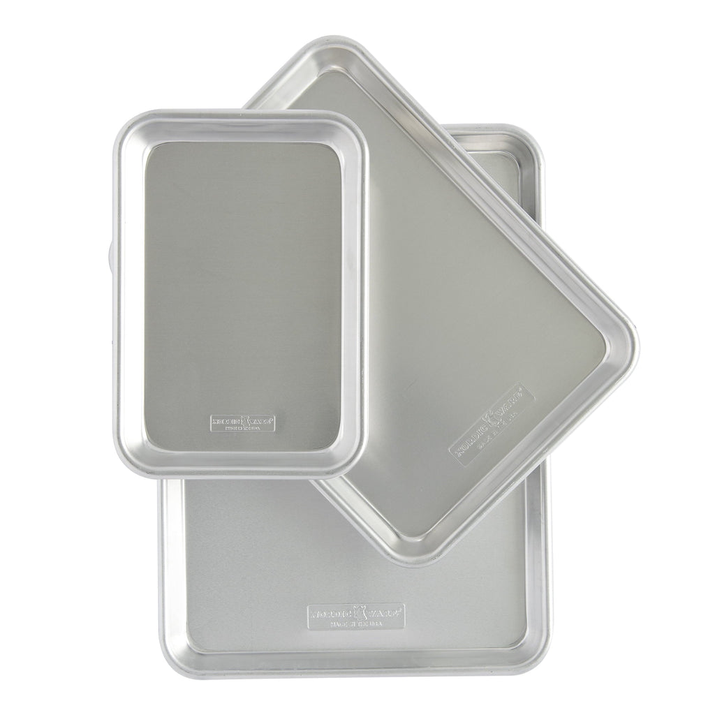 3 Piece Aluminum Bakeware Set with Jelly Roll, Quarter & Eighth Sheet Rectangular Cookie & Baking Sheet Pans