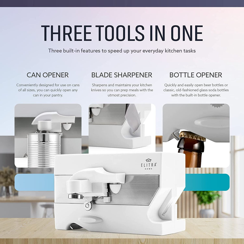 3 in 1 Under the Cabinet Electric Can Opener, Blade Sharpener, Bottle Opener, Under The Counter Mount, For Lar...