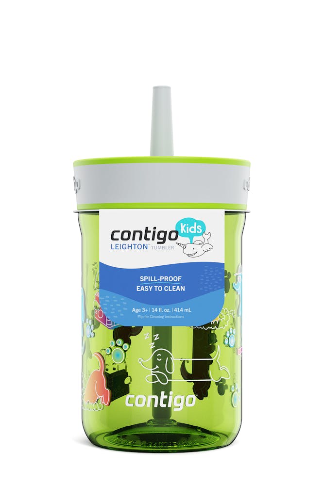 Contigo® Kids Leighton Spill-Proof Tumbler with Straw, 14 oz - Cool Lime Macaroon with Dogs Doing Things