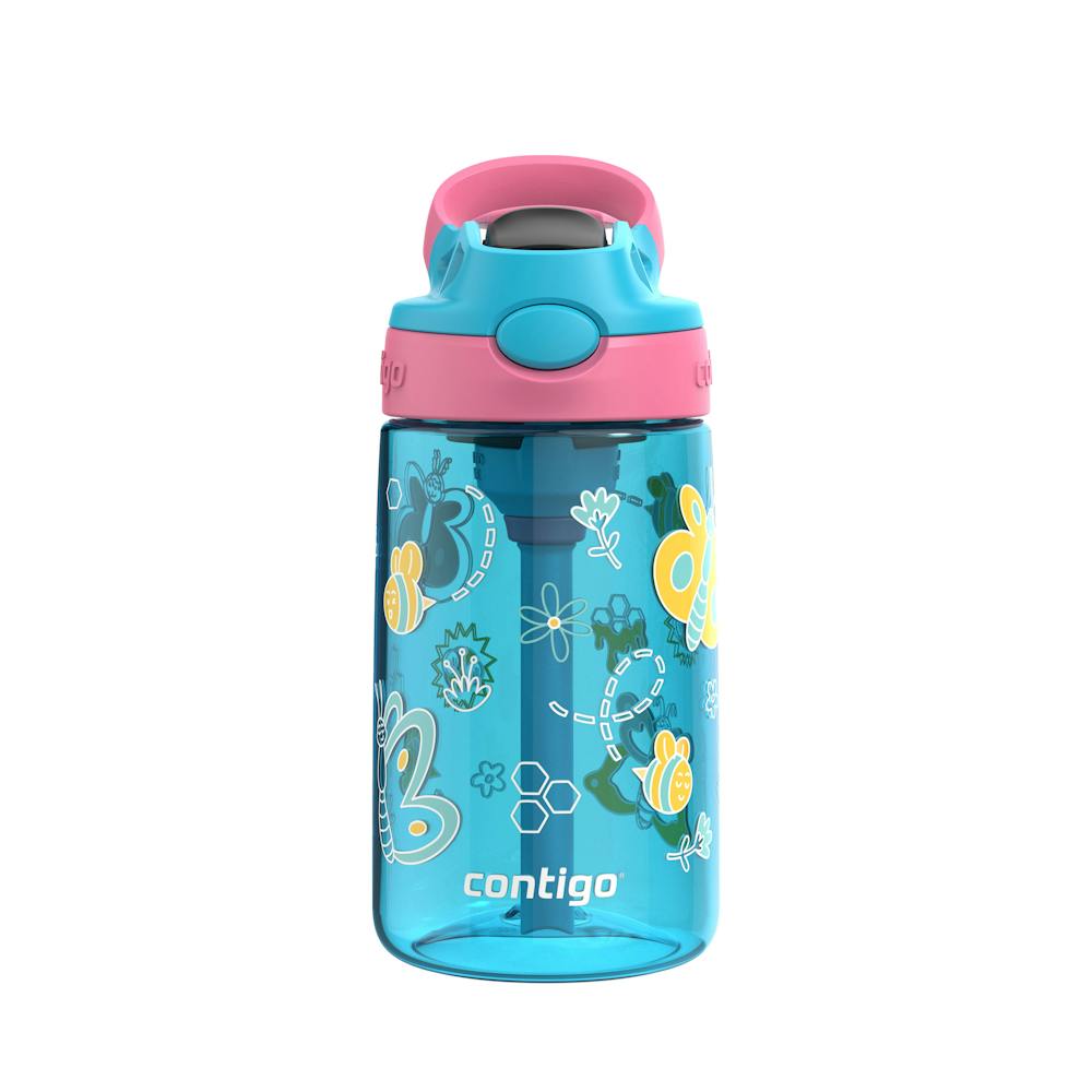 Contigo® Kids Water Bottle with Redesigned AUTOSPOUT® Straw, 14 oz - Blue Raspberry with Butterflies and Honeybees
