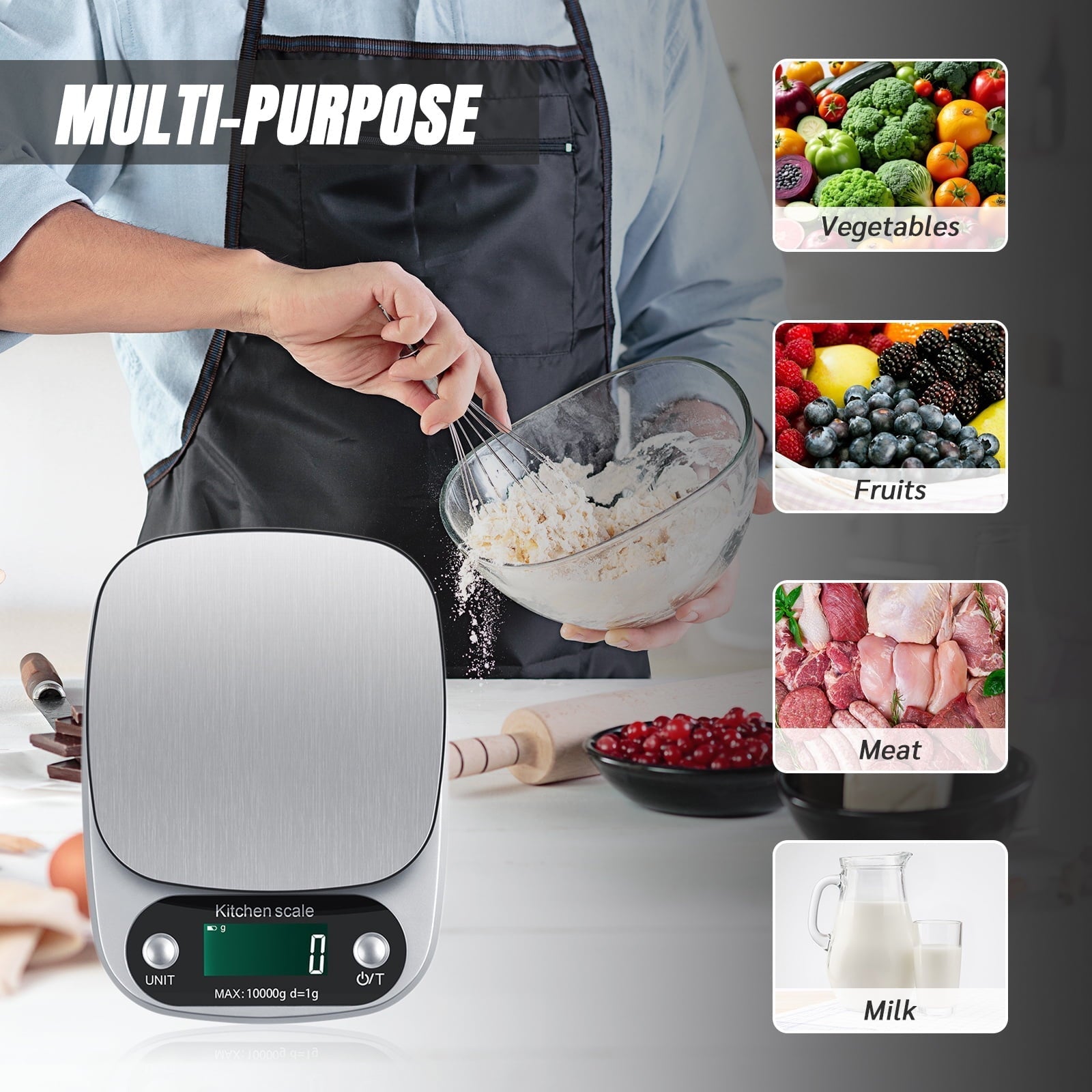 Food Scale, 22 lb Digital Kitchen Scales, Weight Ounces and Grams for Cooking and Baking, 9 Units with Tare Fun...