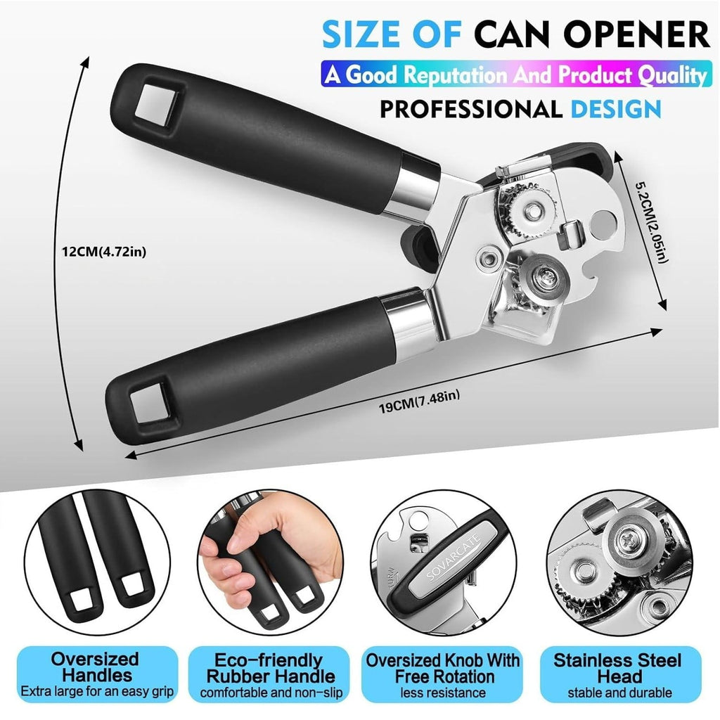 Opener with Bottle Opener, Heavy Duty Manual Opener with With Turn Knob & Soft Handle, for Kitchen Seniors Fr...