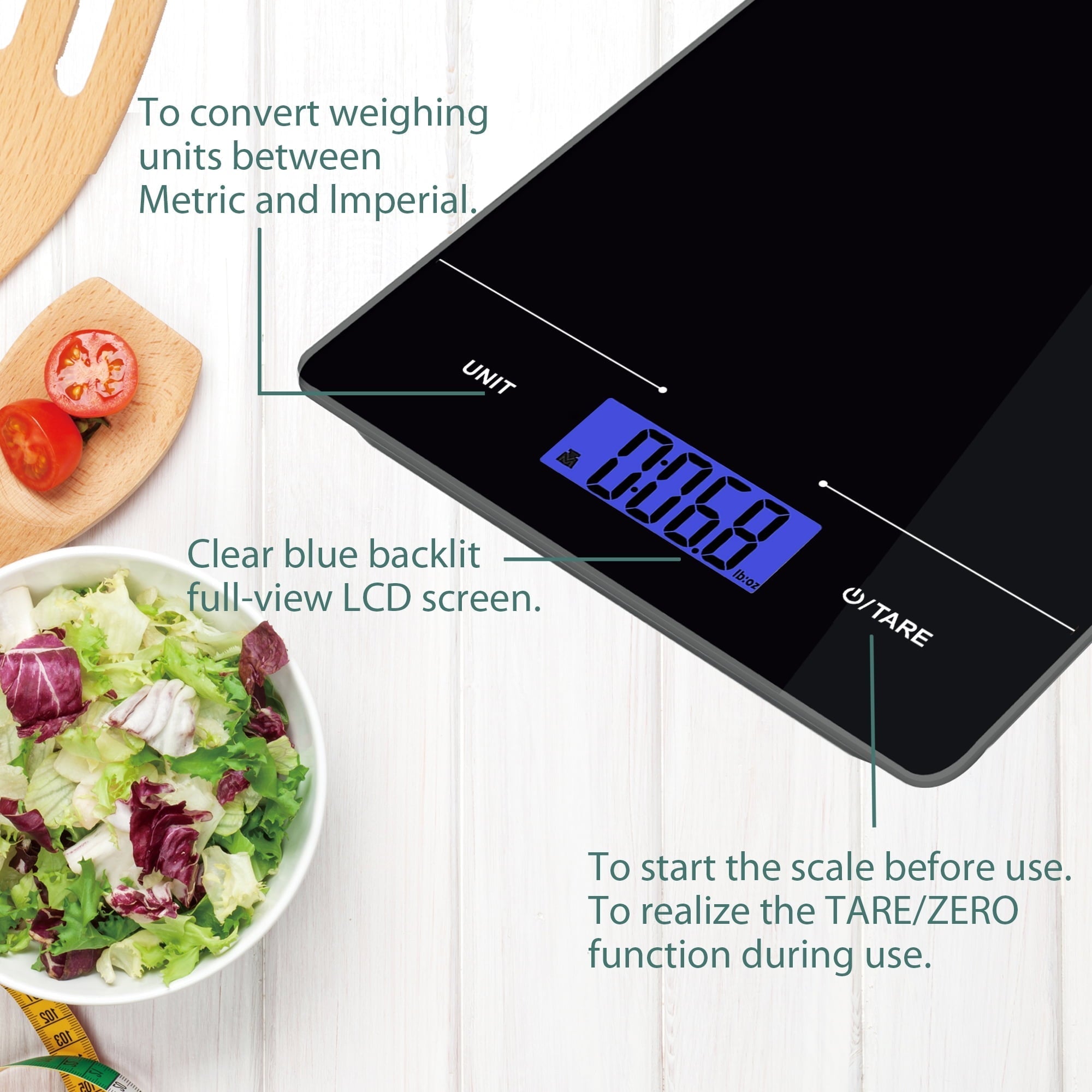 Tempered Glass Slimline Digital Scale with Blue Backlit, Black