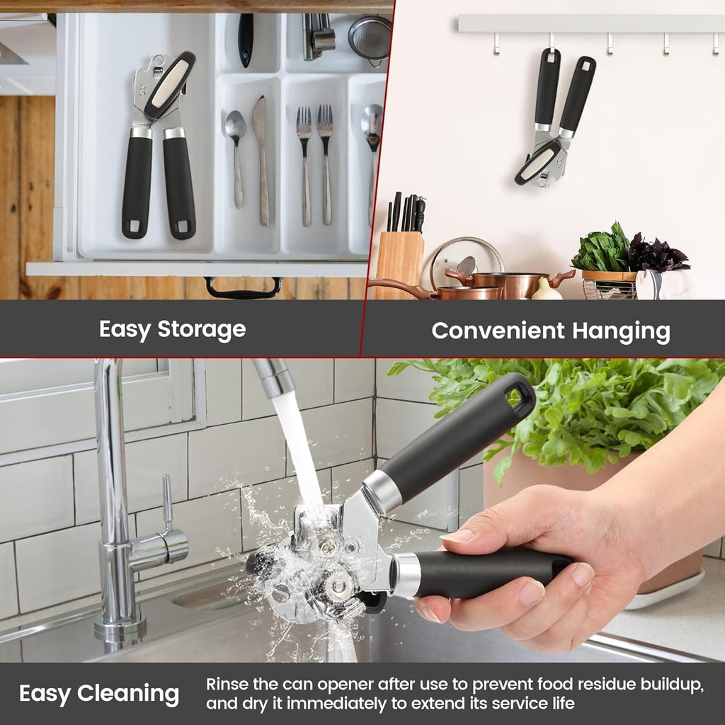 Opener with Bottle Opener, Heavy Duty Manual Opener with With Turn Knob & Soft Handle, for Kitchen Seniors Fr...