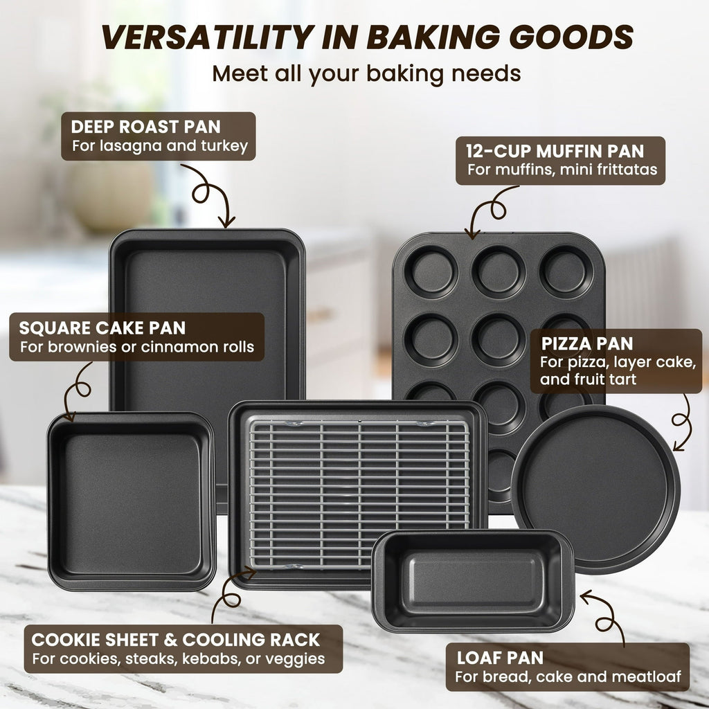 Bakeware Set, 22 Pcs Carbon Steel Non-Stick Baking Pan Set, Baking Sheet for Kitchen, Muffin Pan & Cookie She...