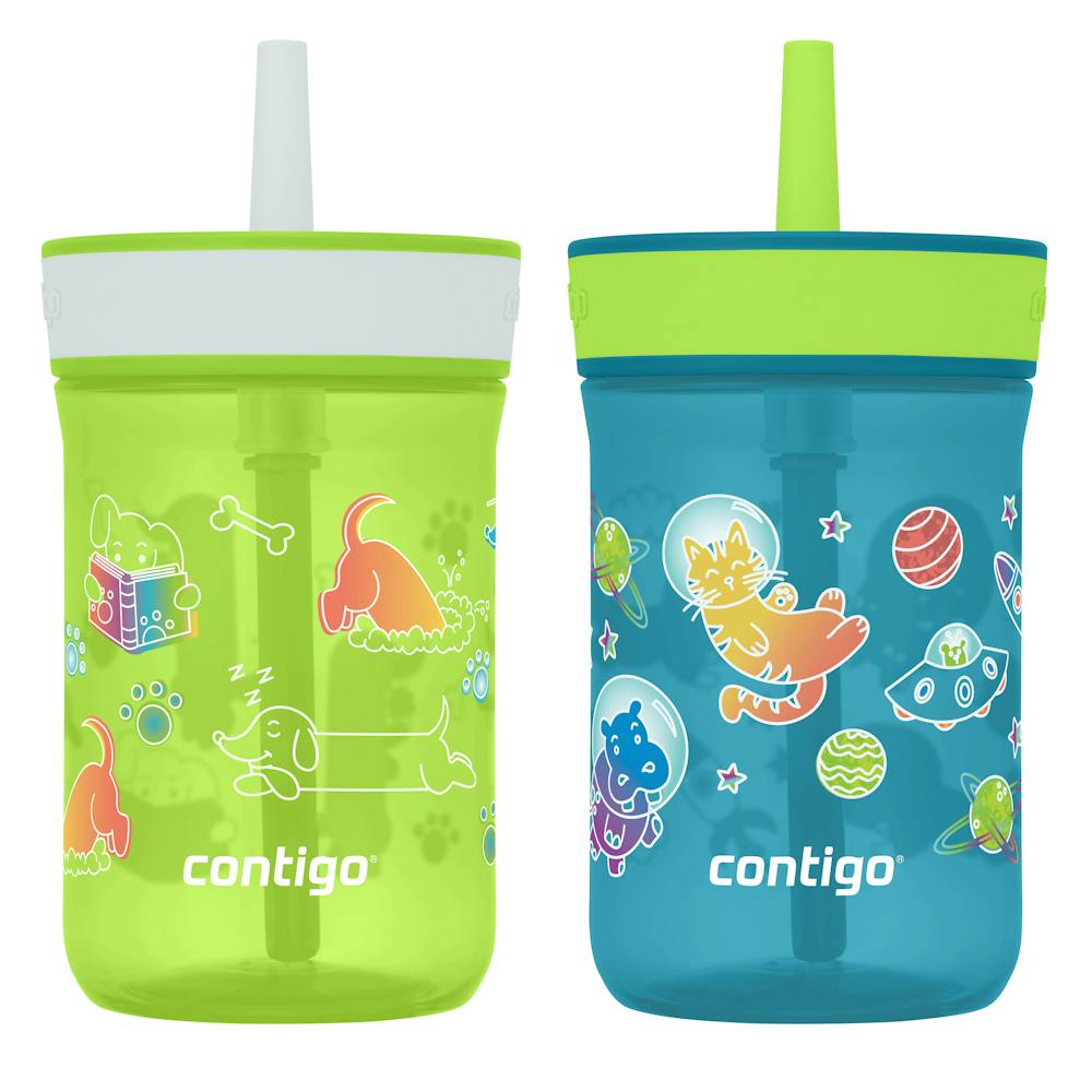 Kids’ Leighton Straw Tumbler with Spill-Proof Lid, 14oz - Dogs Doing Things & Spacecraft