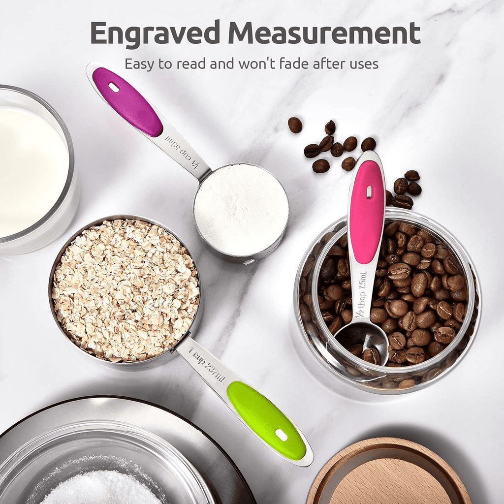 Stainless Steel Measuring Cups and Spoons Set of 15, 5 Stainless Steel Nesting Measuring Cups & 5 Spoons, 5 Mini Meas...