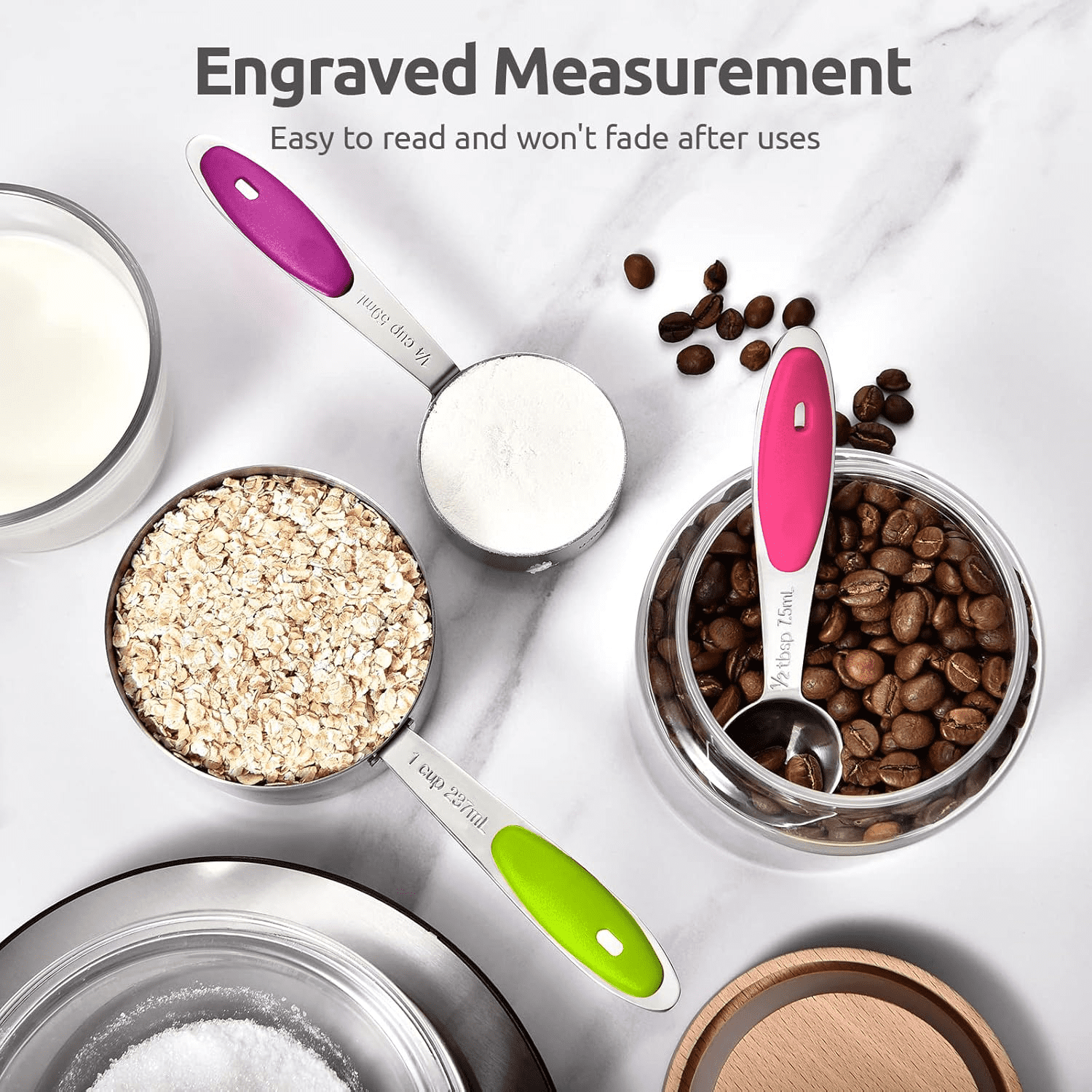 Stainless Steel Measuring Cups and Spoons Set of 15, 5 Stainless Steel Nesting Measuring Cups & 5 Spoons, 5 Mini Meas...