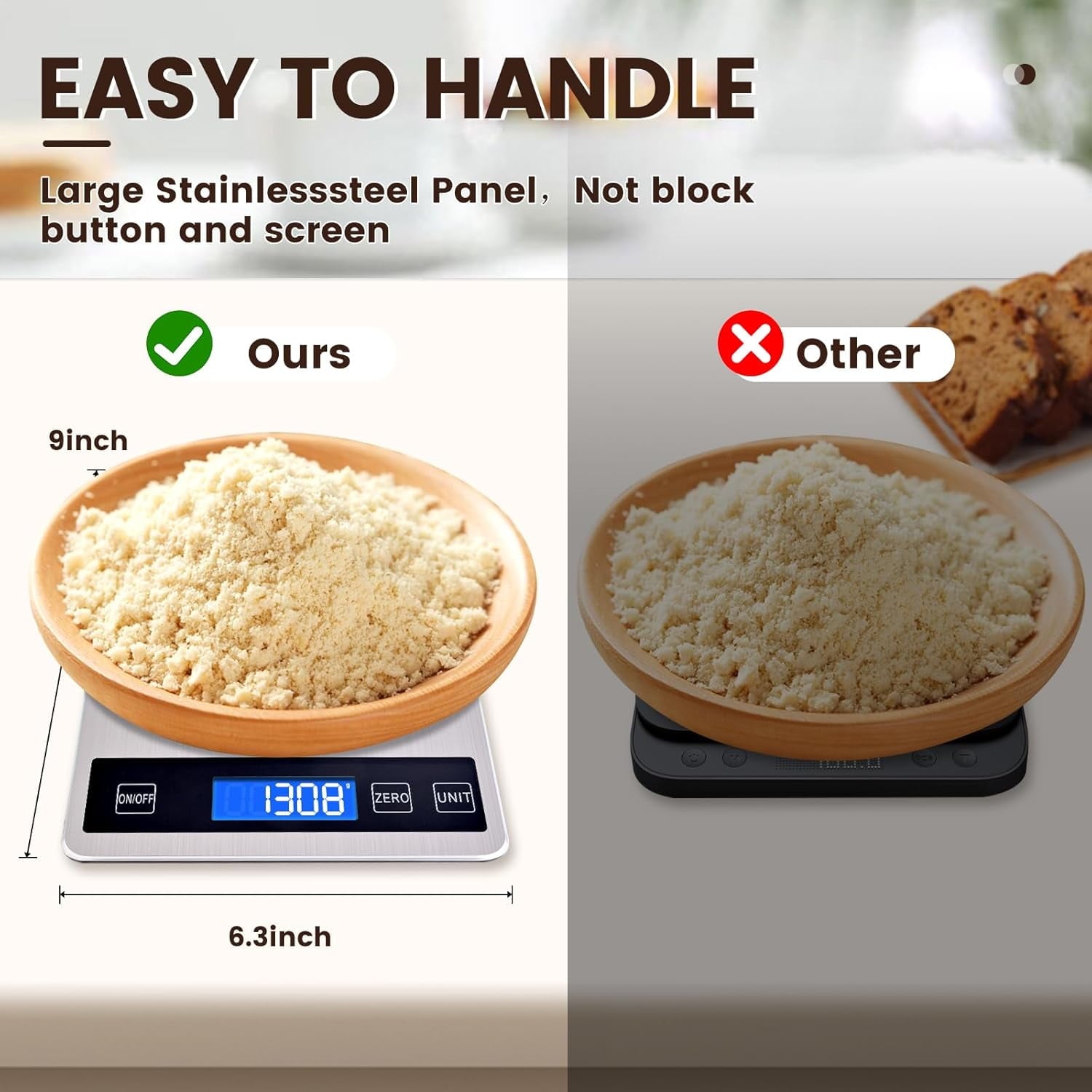 33lb Digital Kitchen Scale, 1g/0.05oz Accuracy, USB Rechargeable or Battery Powered, Waterproof Stainless Steel with ...