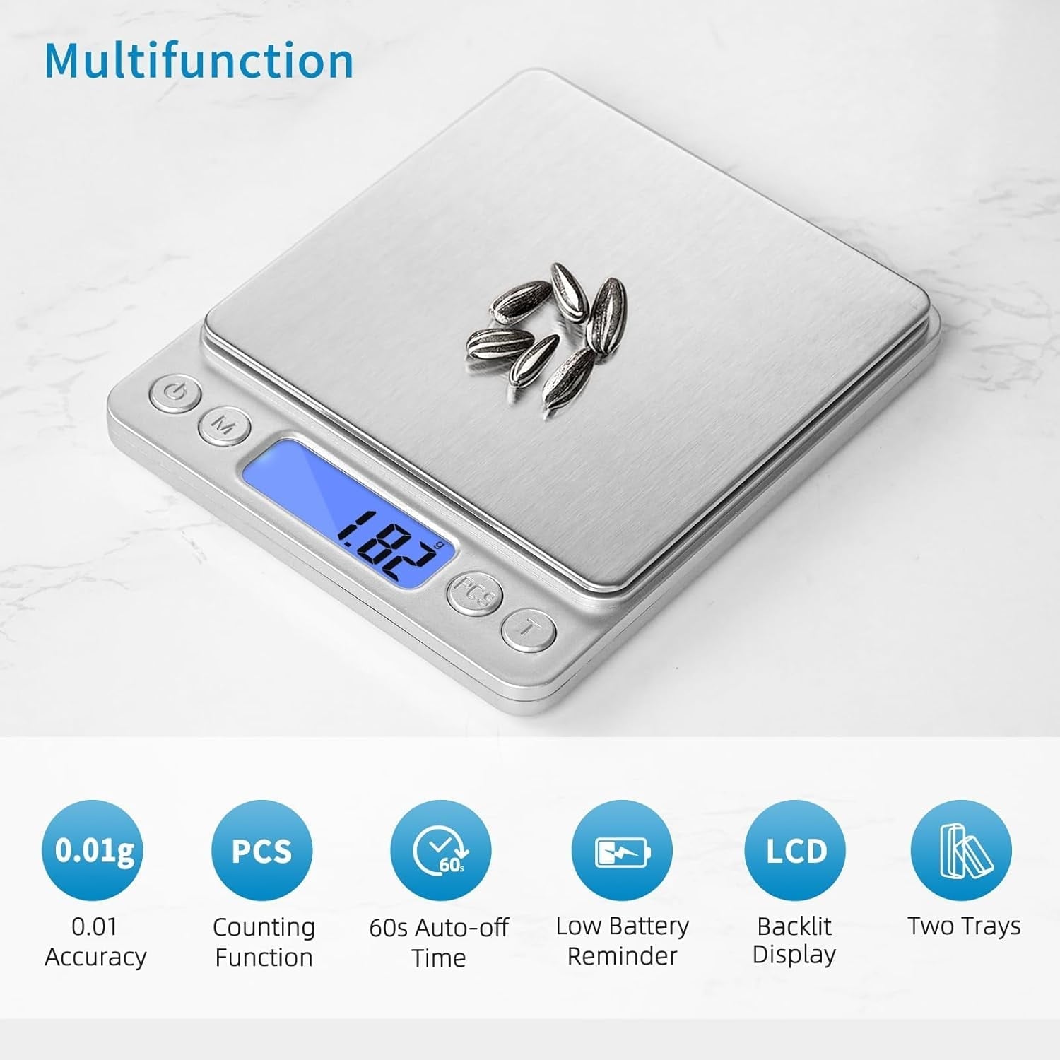 Digital Kitchen Scale, Food Scale, 500g x 0.01g Gram Scale, Cooking Food Scale with LCD Display, Small Pocket Scale w...
