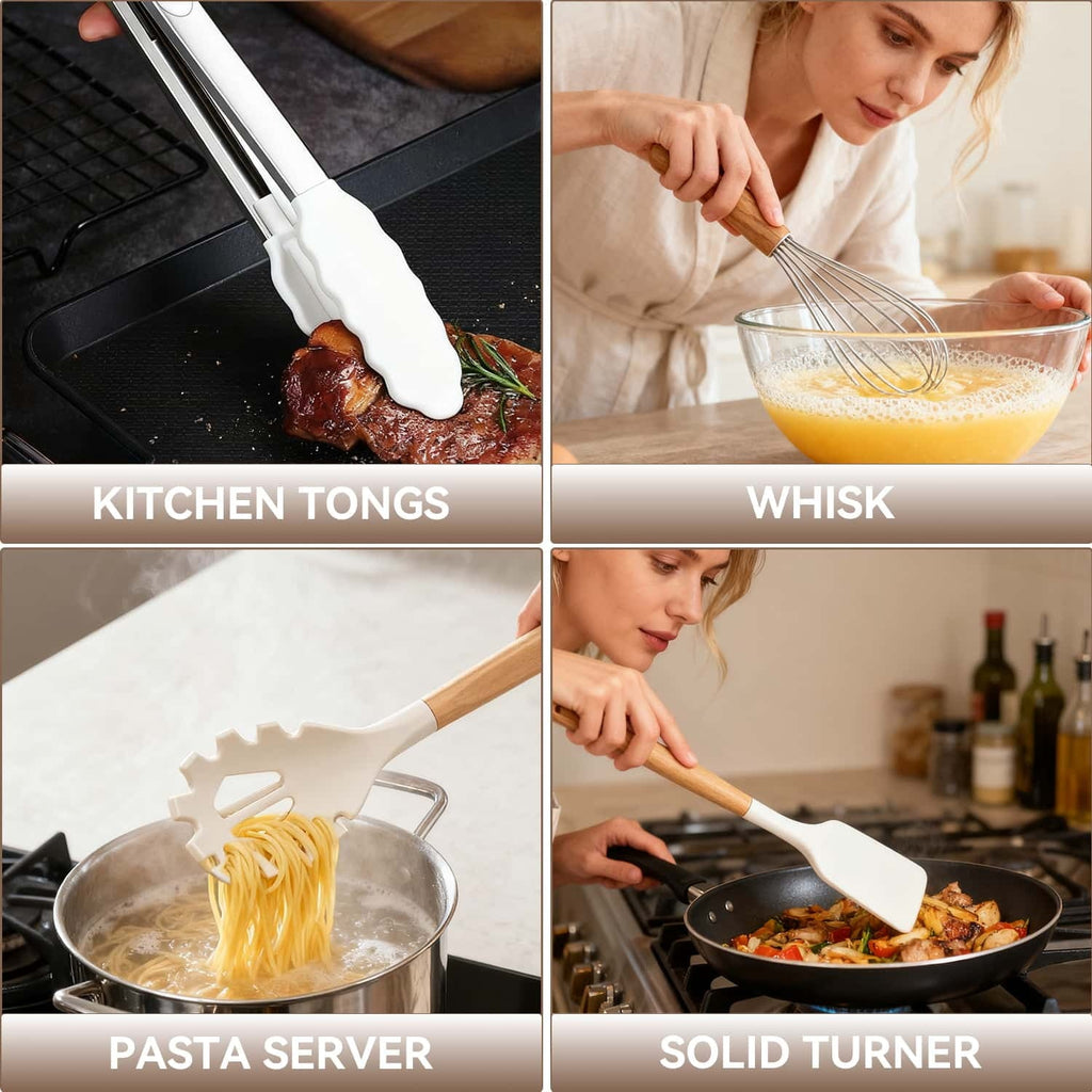 Kitchen Utensils Set for Cooking, 11 Cooking Utensils, 6 Knife set Beige,3 Utensil Sets,utensilios de cocina