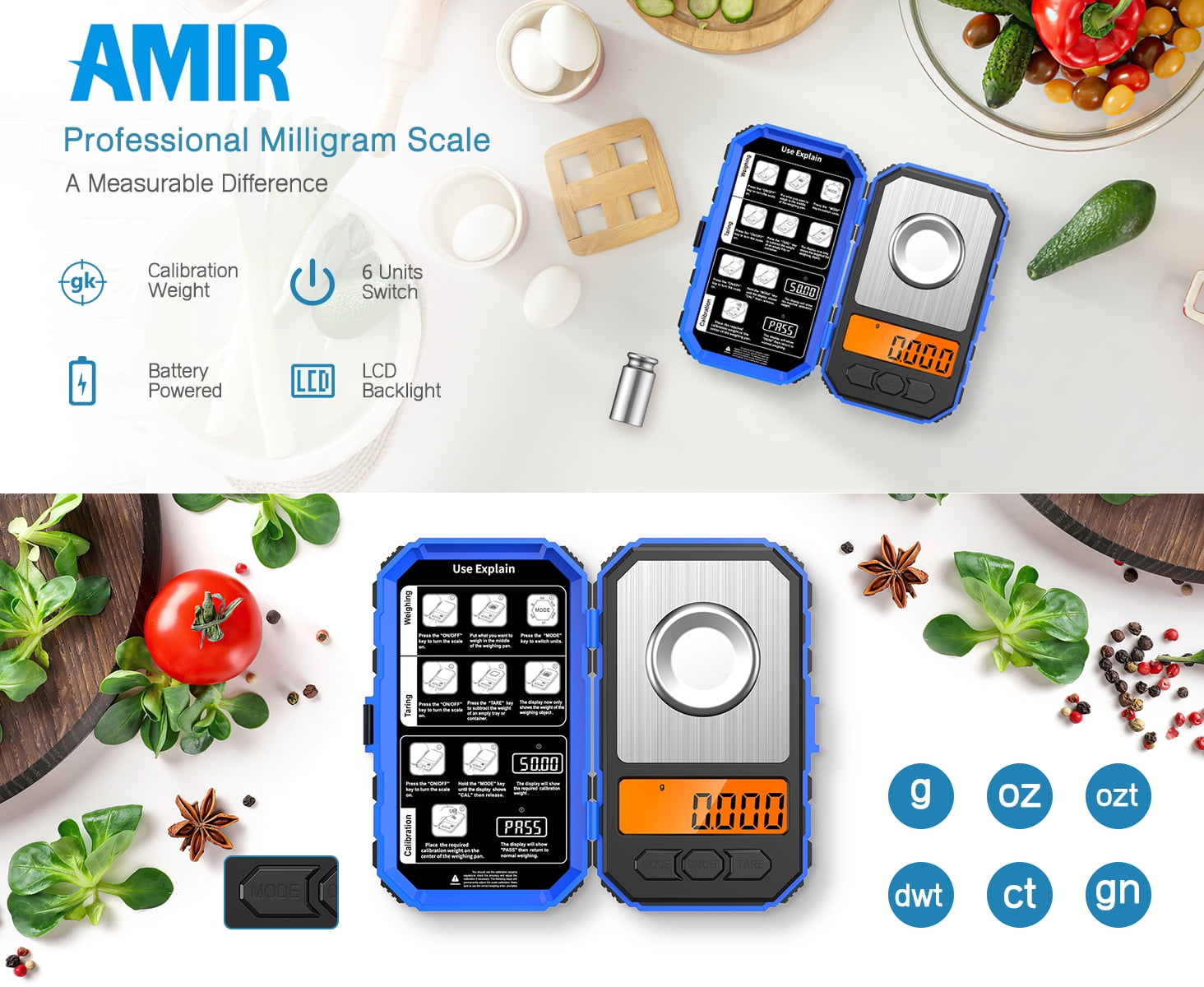 Scale for Kitchen, Digital Scale 20g-0.001g Pocket Scale Electronic Smart Scale with 20g Calibration Weight Mini Scal...