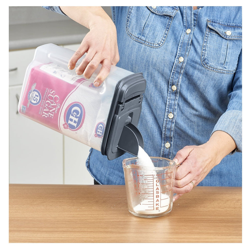 3.5 QT Plastic Food Dispenser, Clear with Gray Lid (1 Each) 7.5" L x 3.75" W x 9.25" H, Designed to Help wi...