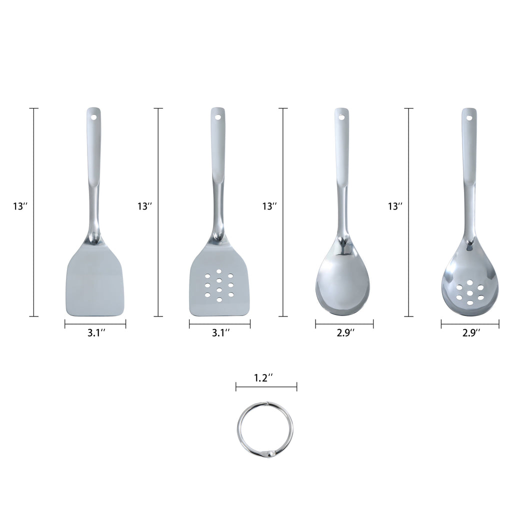 Stainless Steel 4-Piece Utensil Set: Includes Spatula, Slotted Spatula, Spoon, and Slotted Spoon