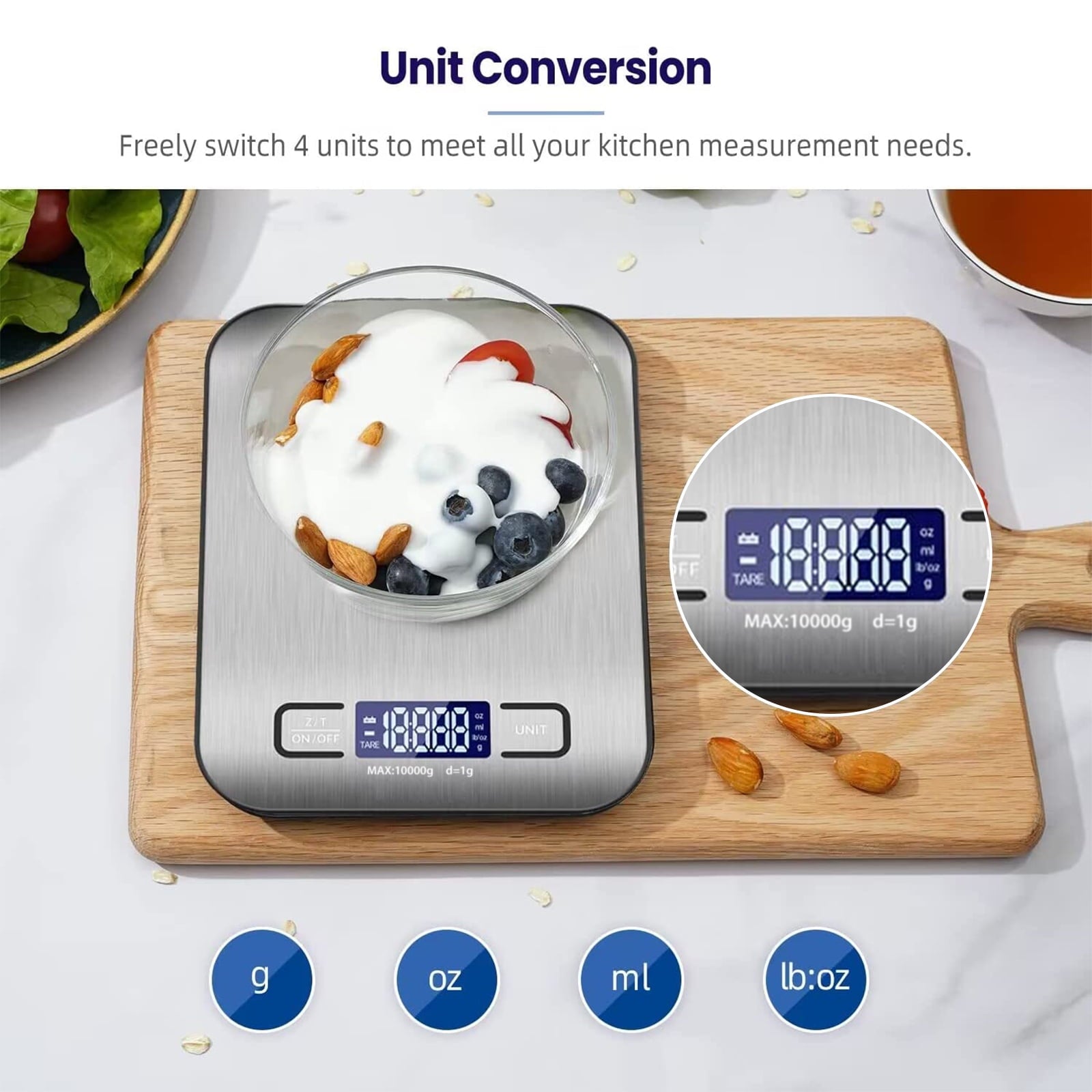 Digital Food Scale, 22lb Kitchen Scales Grams and Ounces for Weight Loss, Baking, Cooking, Keto and Meal Prep, with L...