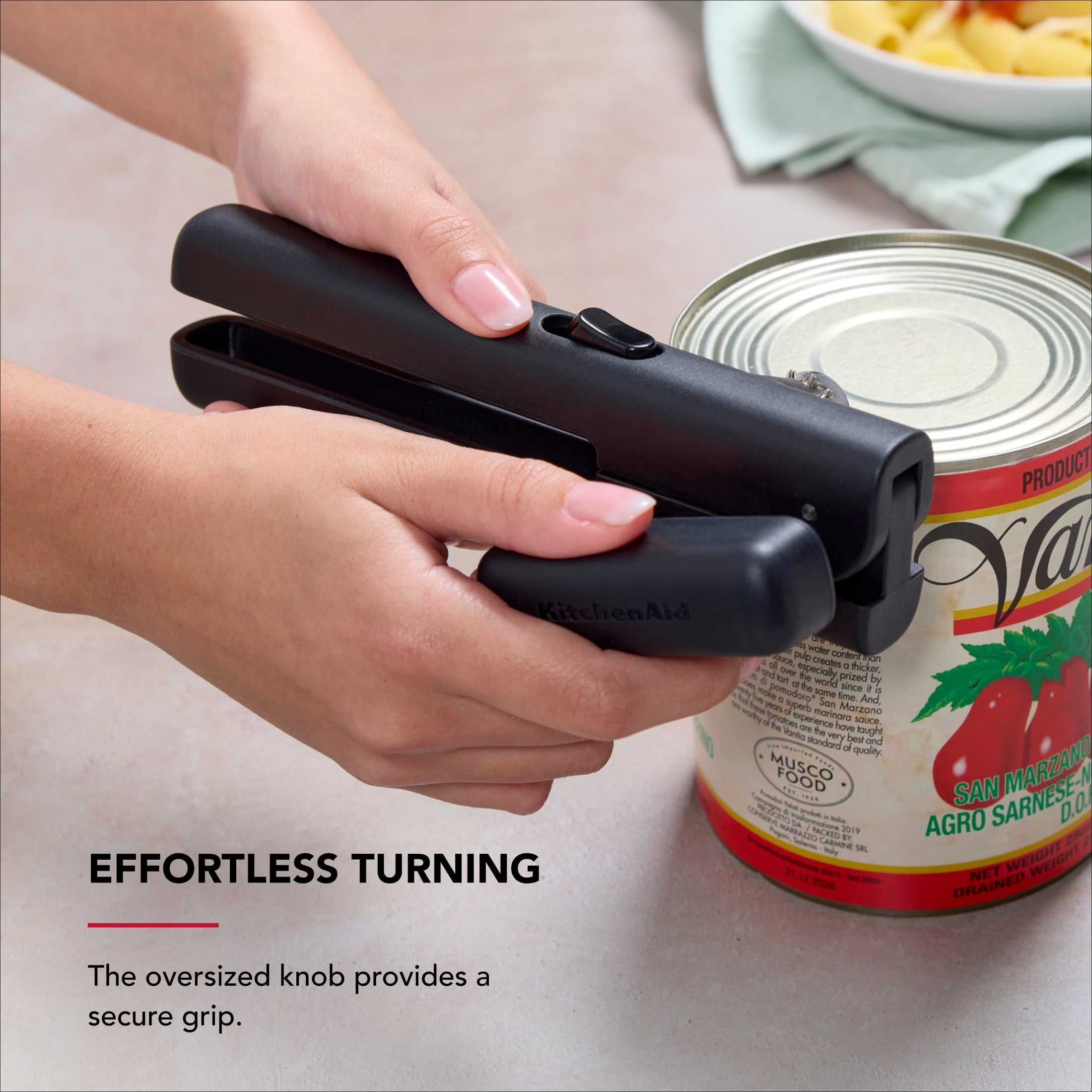 Stainless Steel Manual Can Opener with Locking Handles, Black