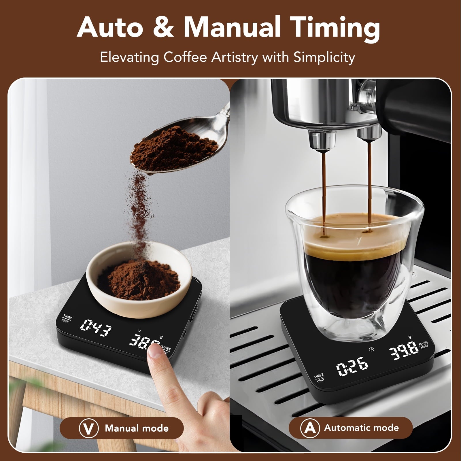 Coffee Scale with Timer, Rechargeable Mini Espresso Scale, 2kg/0.1g Accurate Food Scale for Pour-Over and Espr...