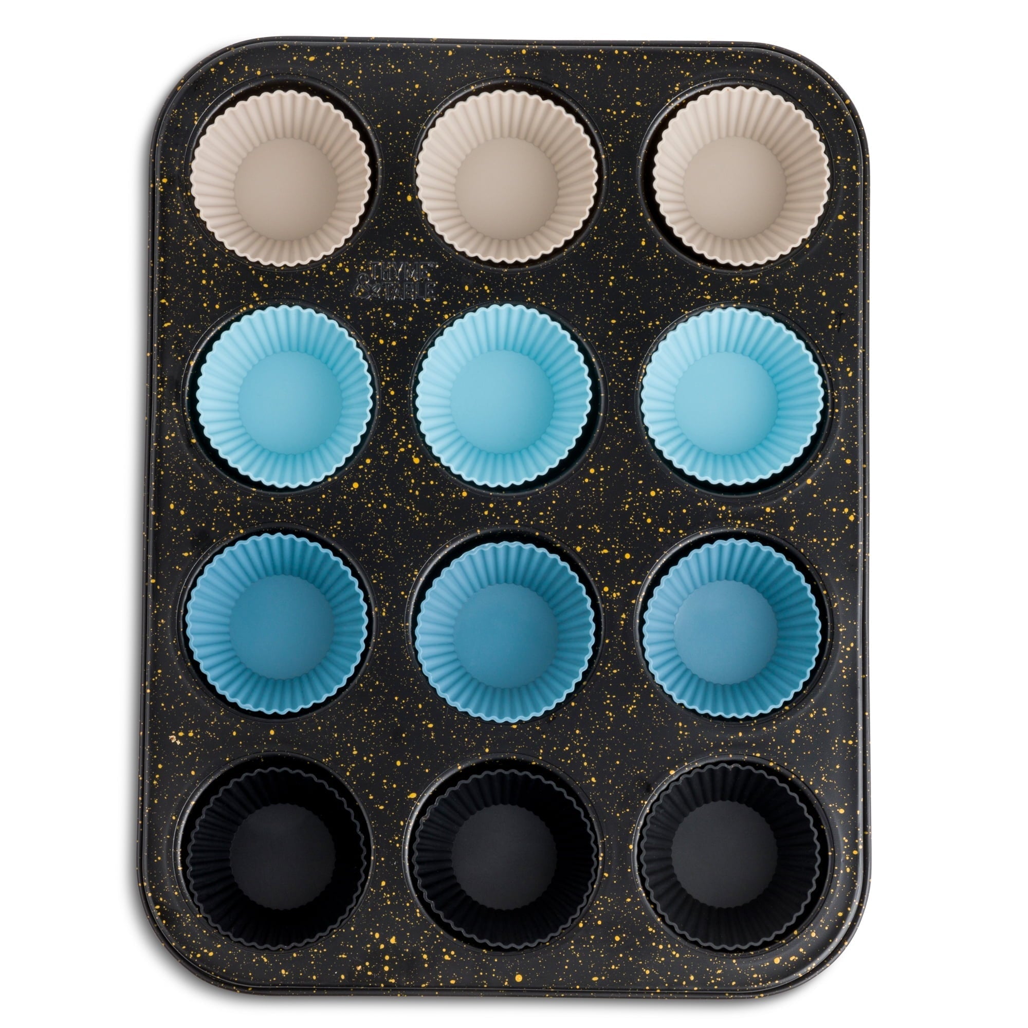 12 Cup Nonstick Muffin Pan with Silicone Baking Cups - Black