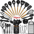 Kitchen Utensil Set, 34Pieces Silicone Cooking Utensil Set with Wooden Handle, Heat Resistant Spatula Set Gadg...