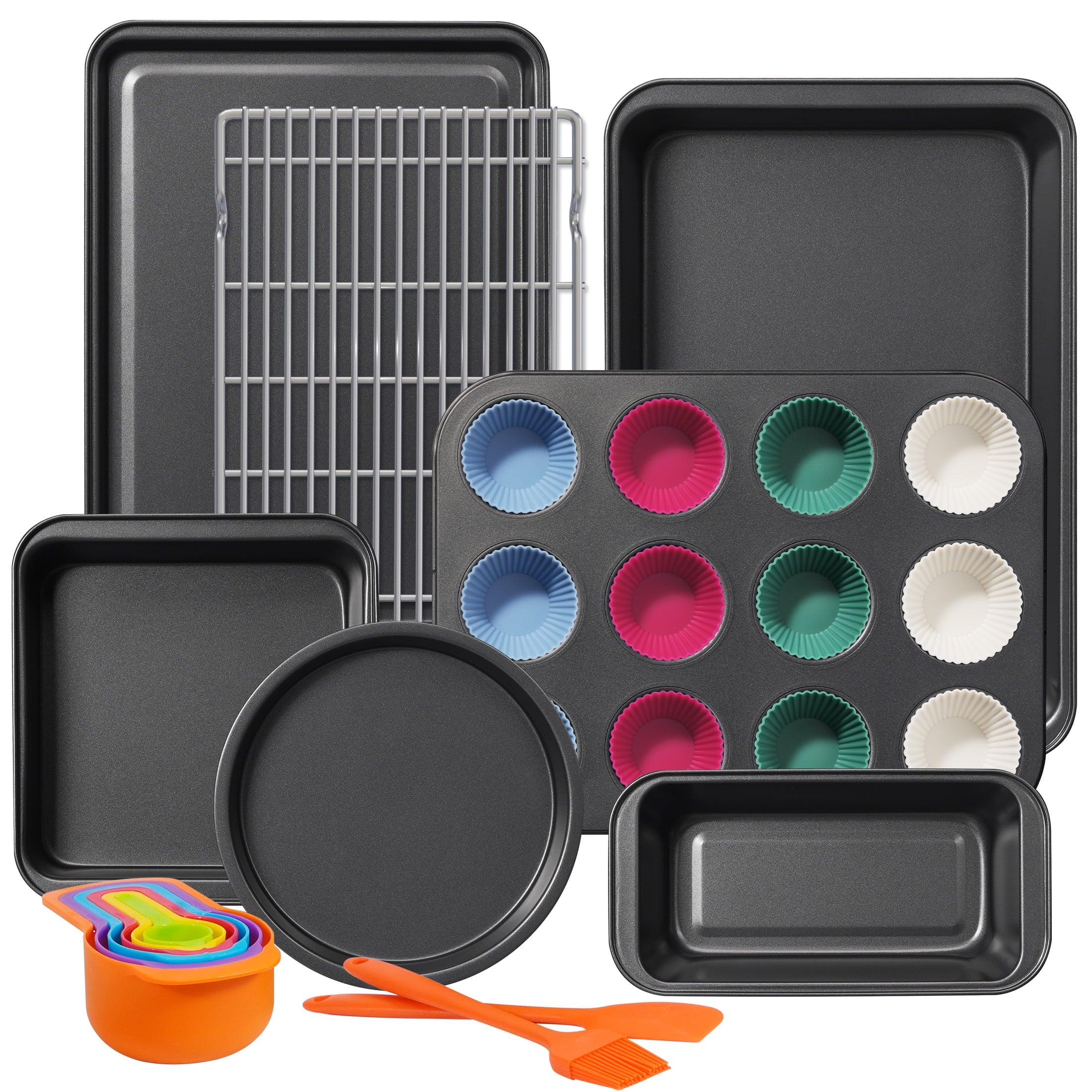 Bakeware Set, 22 Pcs Carbon Steel Non-Stick Baking Pan Set, Baking Sheet for Kitchen, Muffin Pan & Cookie She...