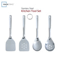Stainless Steel 4-Piece Utensil Set: Includes Spatula, Slotted Spatula, Spoon, and Slotted Spoon