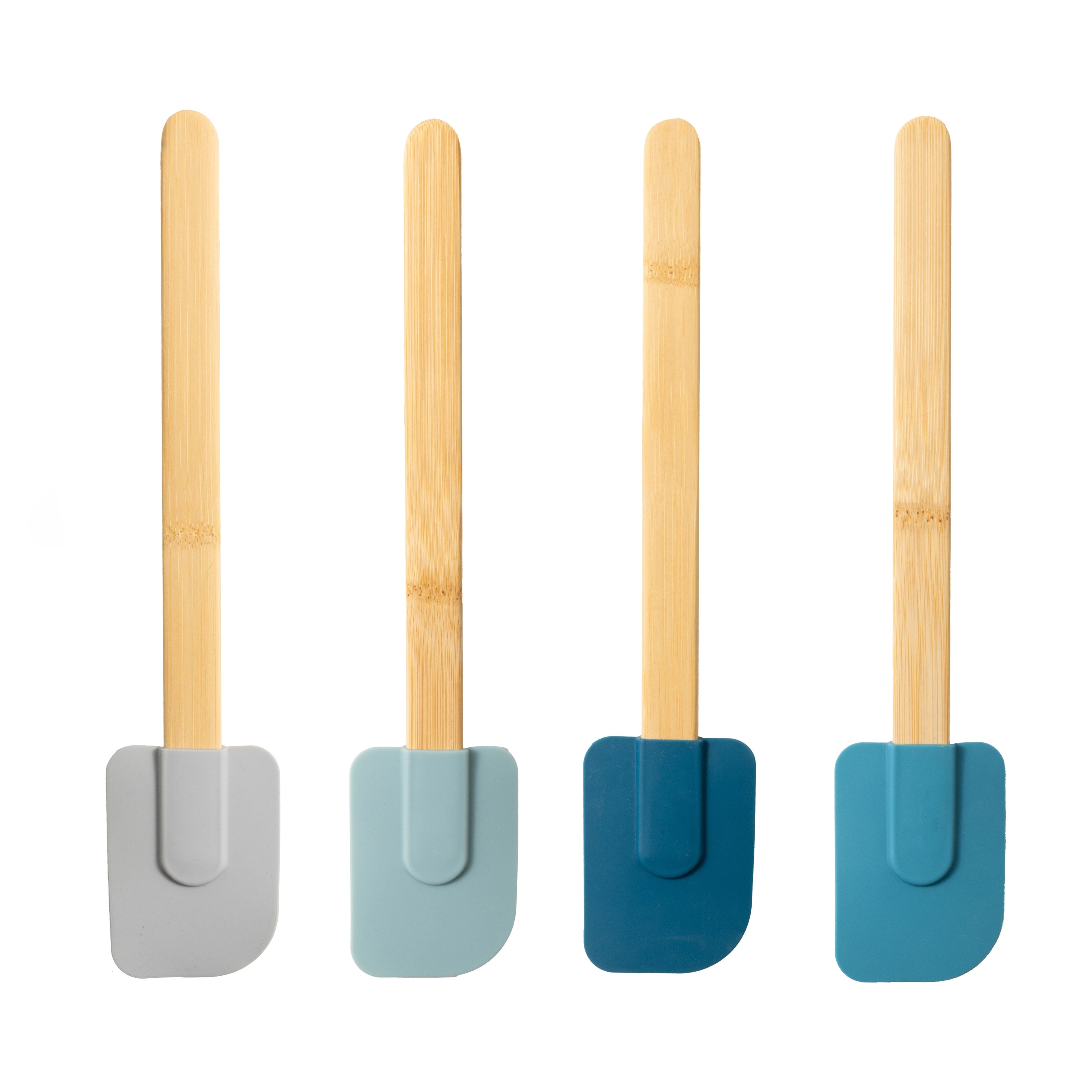 Silicone Spatulas Set 4 with Bamboo Handles, Blue