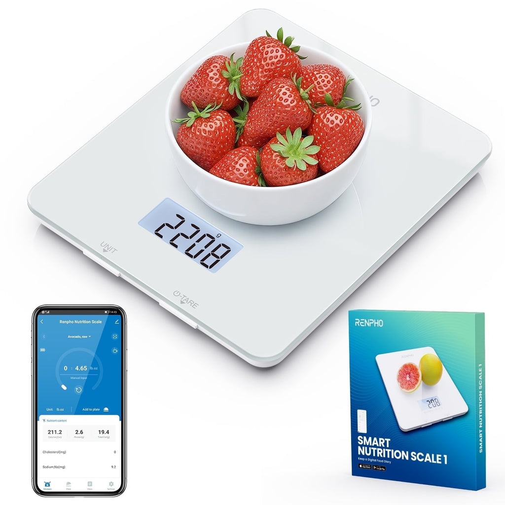 Food Scale with App, Digital Smart Kitchen Scale, Glass, White