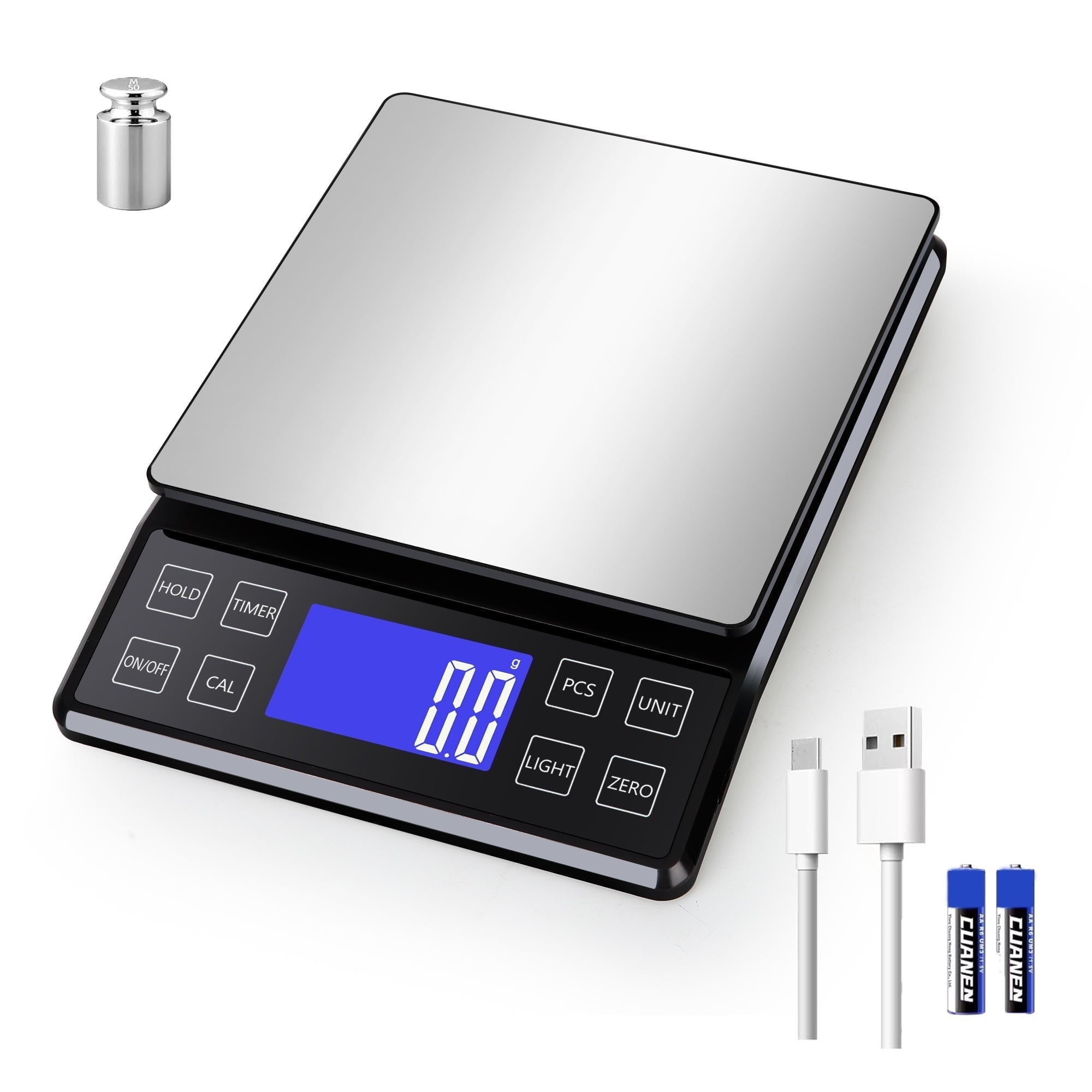 Digital Food Kitchen Scale, Gram Scale 0.1g/0.001oz Accuracy,5kg/11lb Stainless Steel with 9 Units, Tare Function& LC...