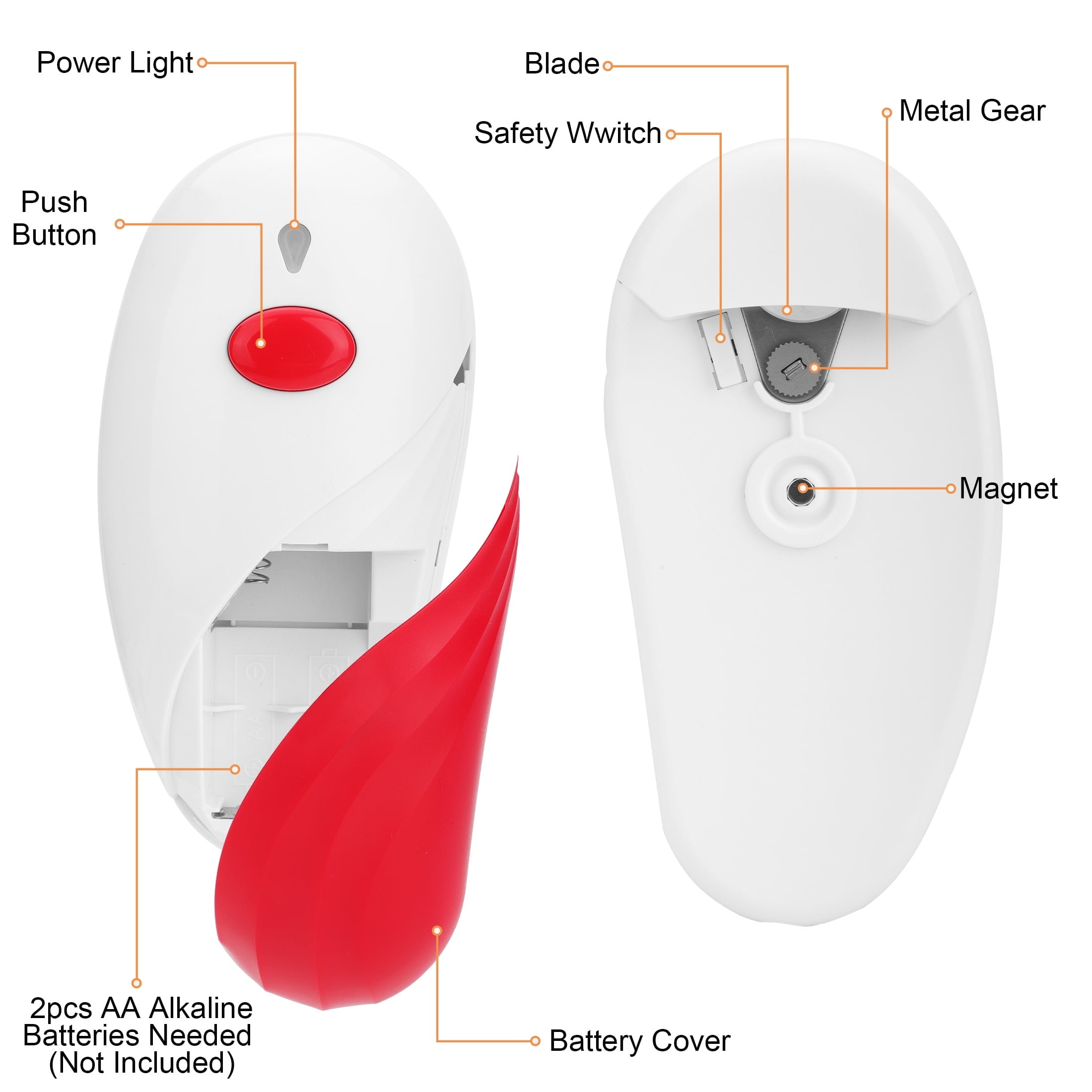 Electric Can Opener for Seniors with Arthritis, Smooth Edge, Hands Free, Battery Operated, Red