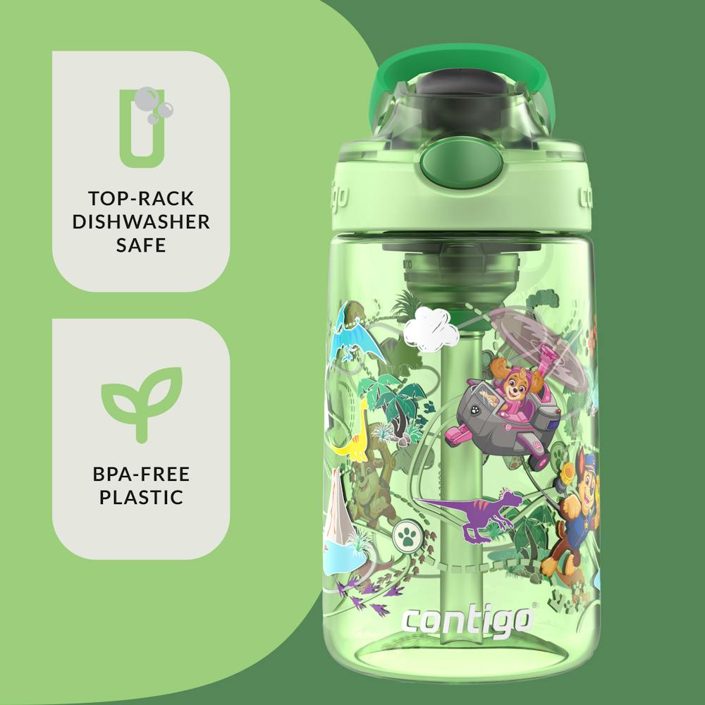 Contigo® Kids Water Bottle with Redesigned AUTOSPOUT® Straw, 14 oz - Green Dino Treks