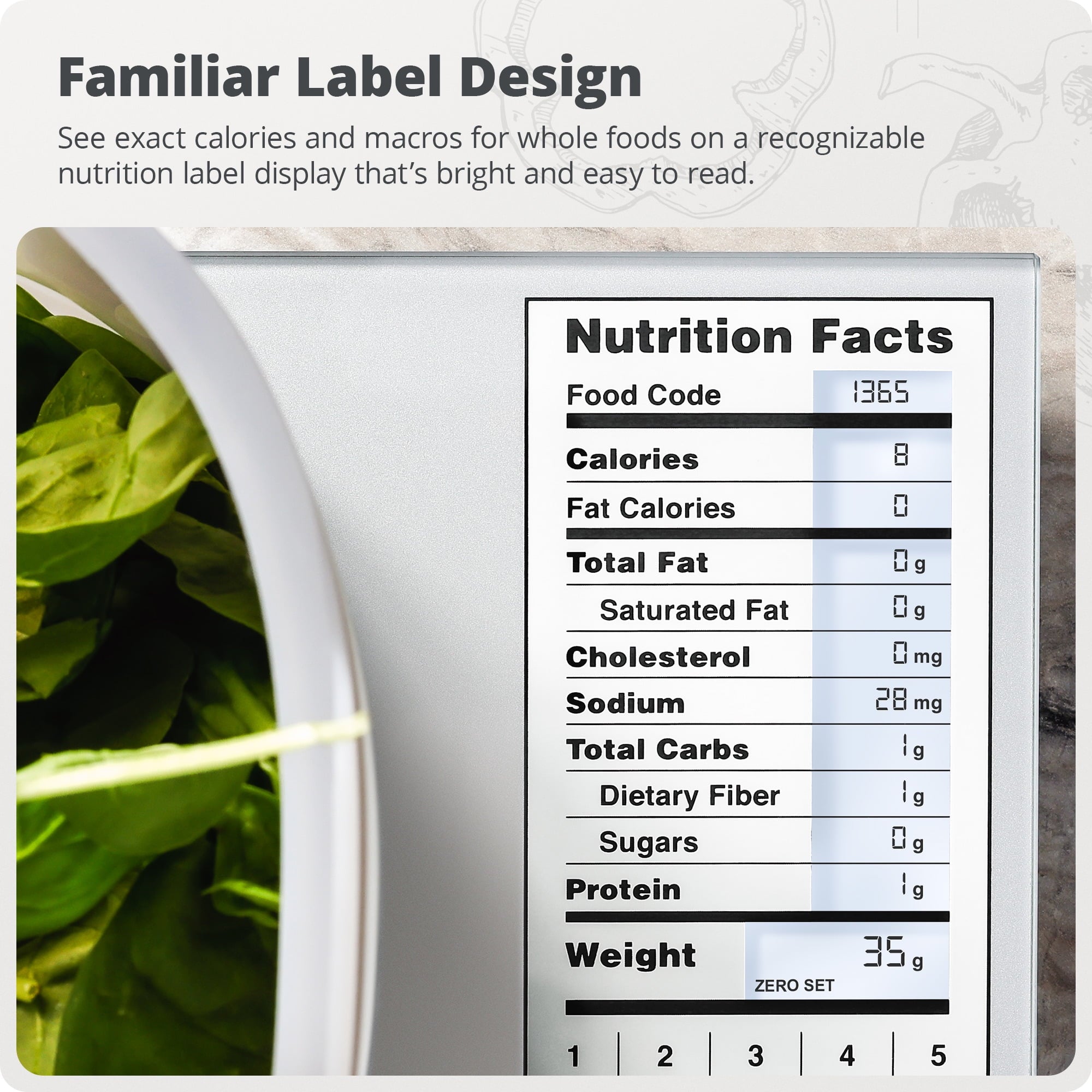 Digital Nutritional Food Scale, LCD Display , Calorie Meal Prep, Weight Loss, Silver