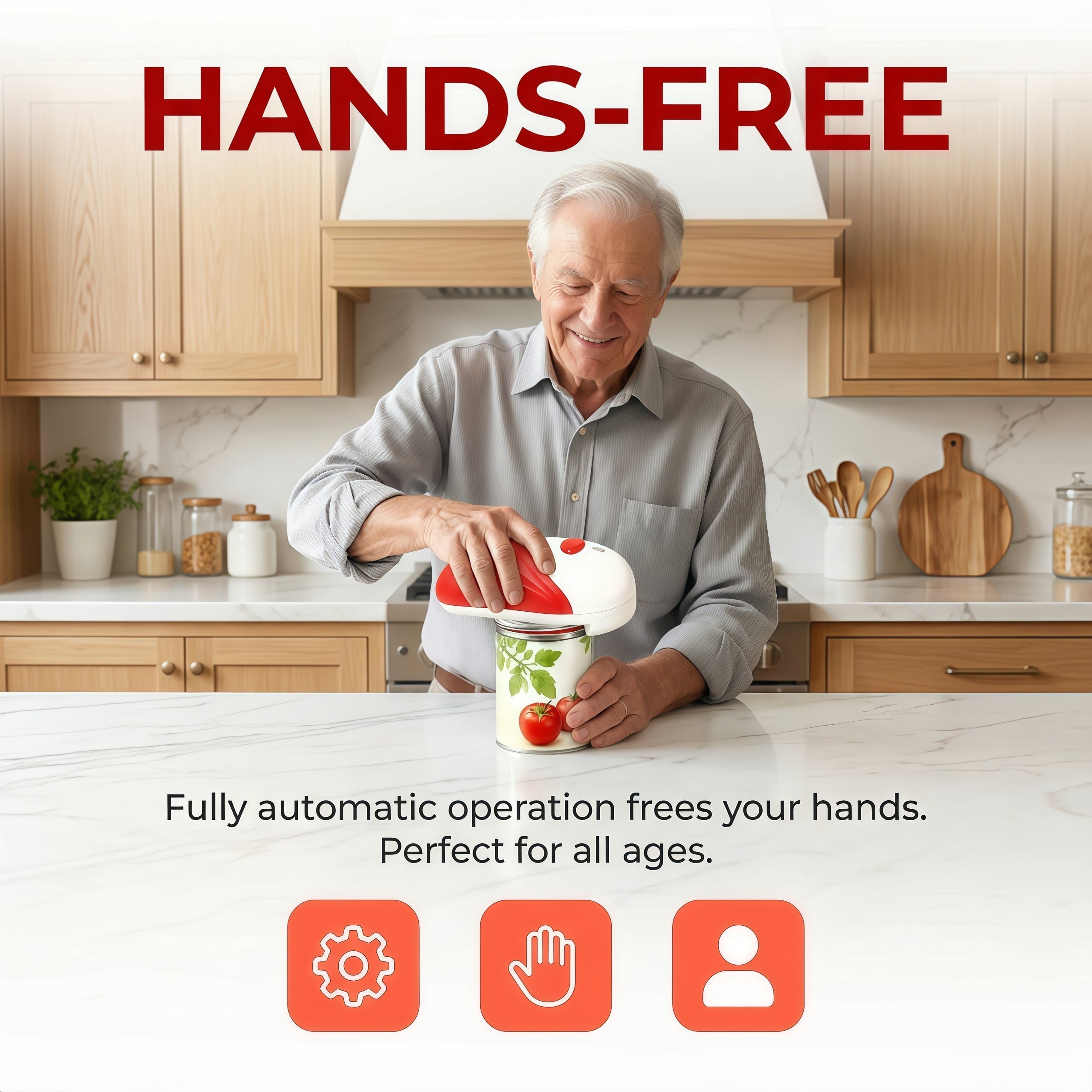 Opener for Seniors with Arthritis, Easy Hands-Free Use, Red