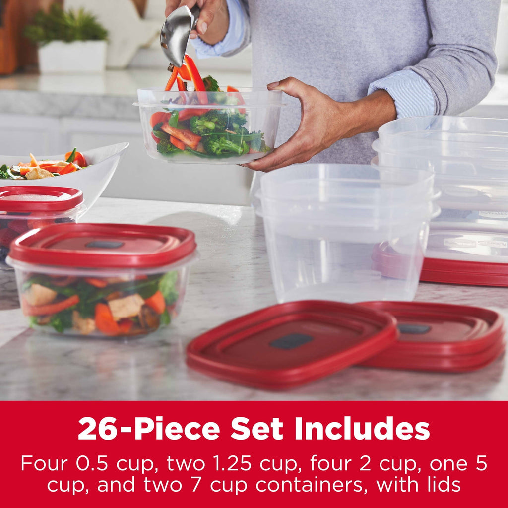 Food Storage Containers with Vented , 26 Piece Set, Red