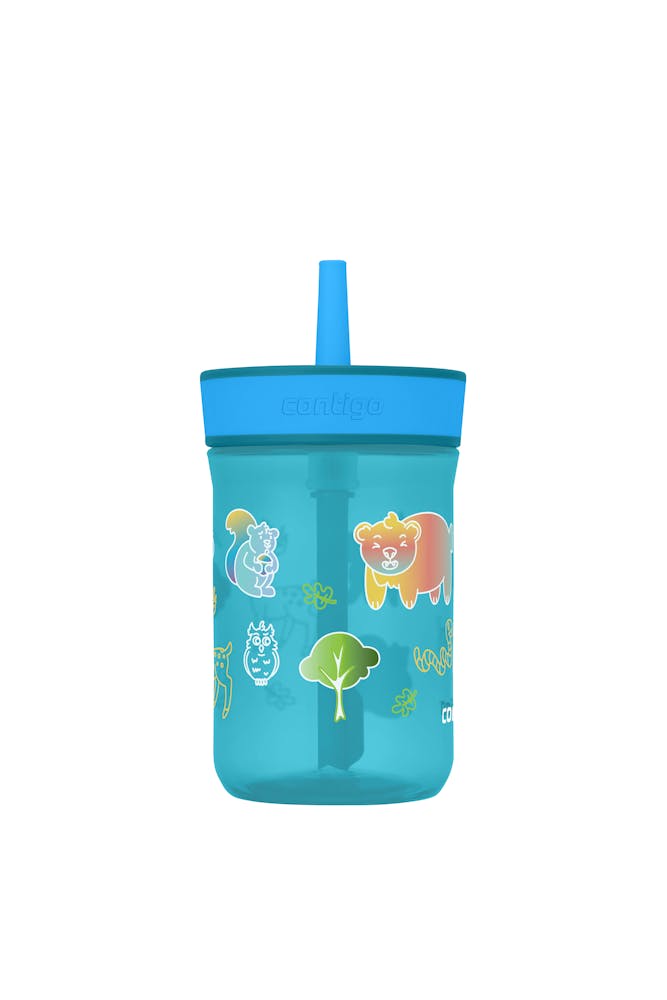 Kids’ Leighton Straw Tumbler with Spill-Proof Leak-Proof Lid, 14oz - Juinper Blue Poppy & Forest Haven