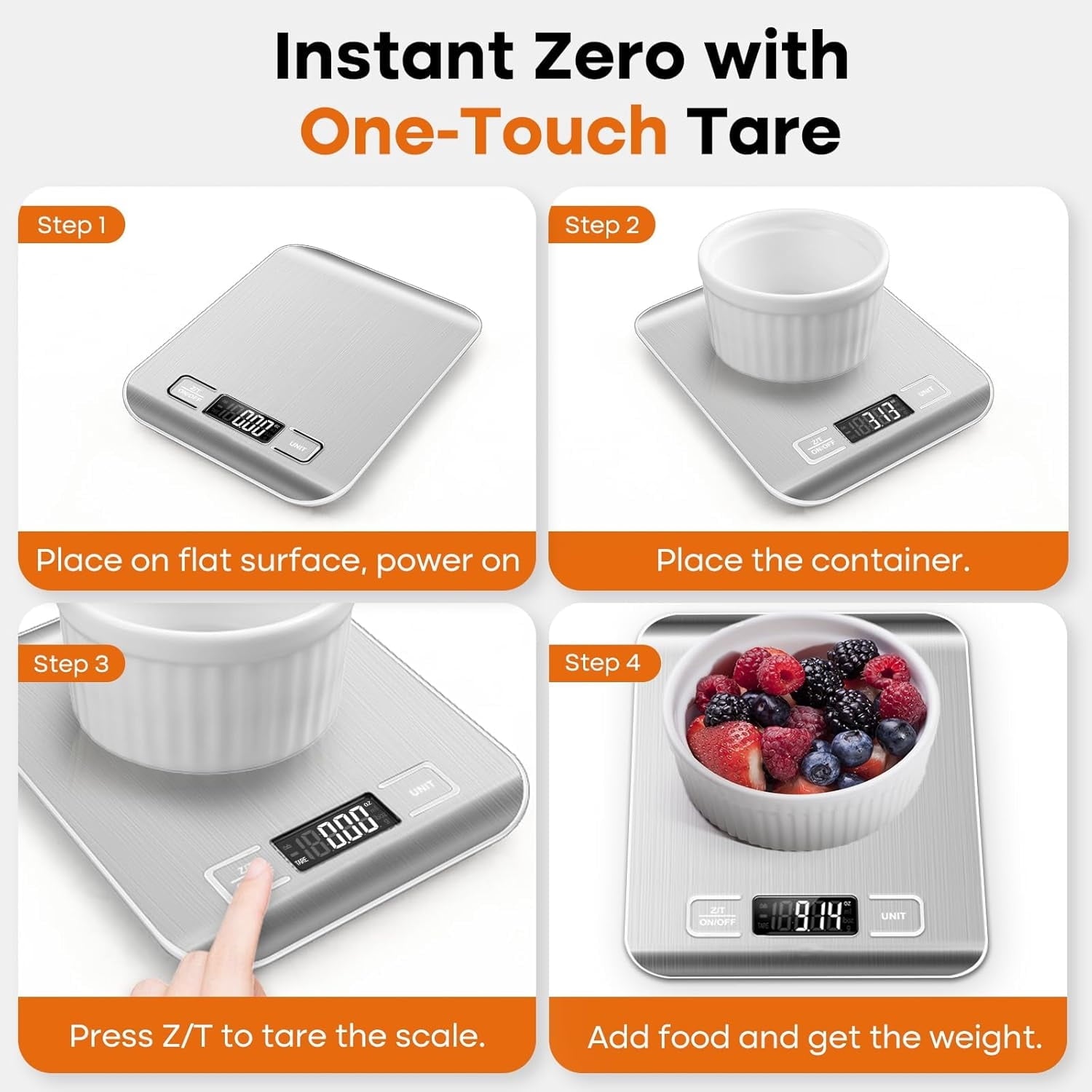 Food Scale, 22lb Kitchen Scale with 4 Units Tare Function & LCD Display, 0.1oz/1g Stainless Steel Digital Food Scale ...