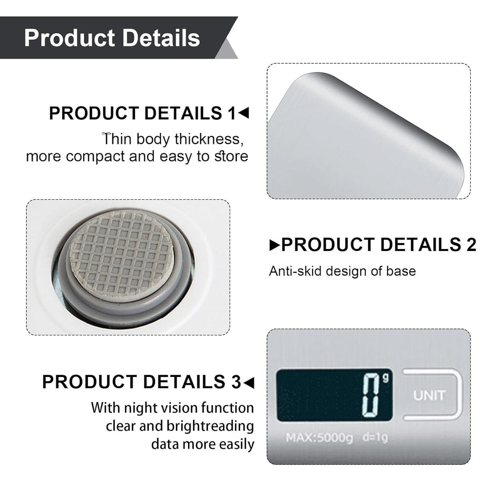 Food Scale Digital Kitchen Scale with 1g/0.05oz Precise Graduation, 5 Units LCD Display Scale for Cooking/Baking in K...