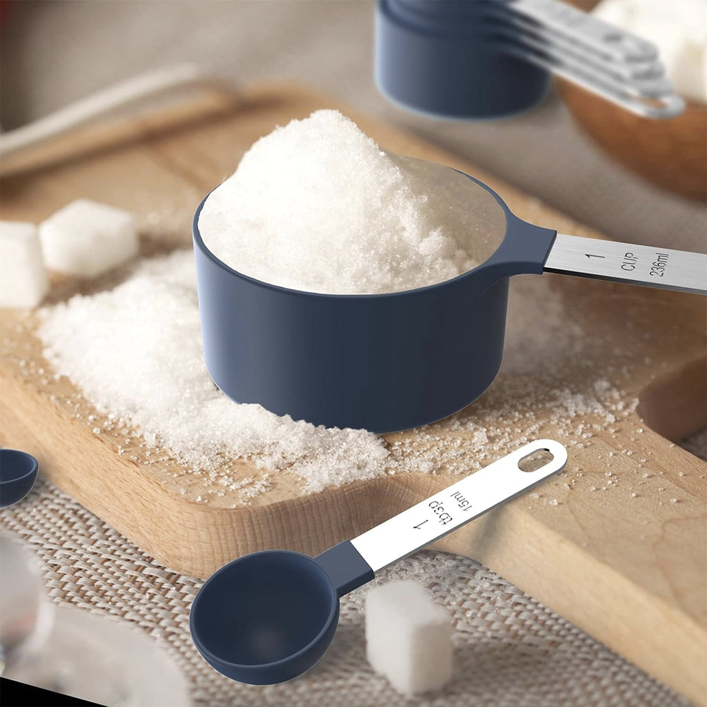 Stackable Measuring Cups & Spoons Set - Nesting Design with Stainless Steel Handles, Space-Saving Kitchen Gadg...