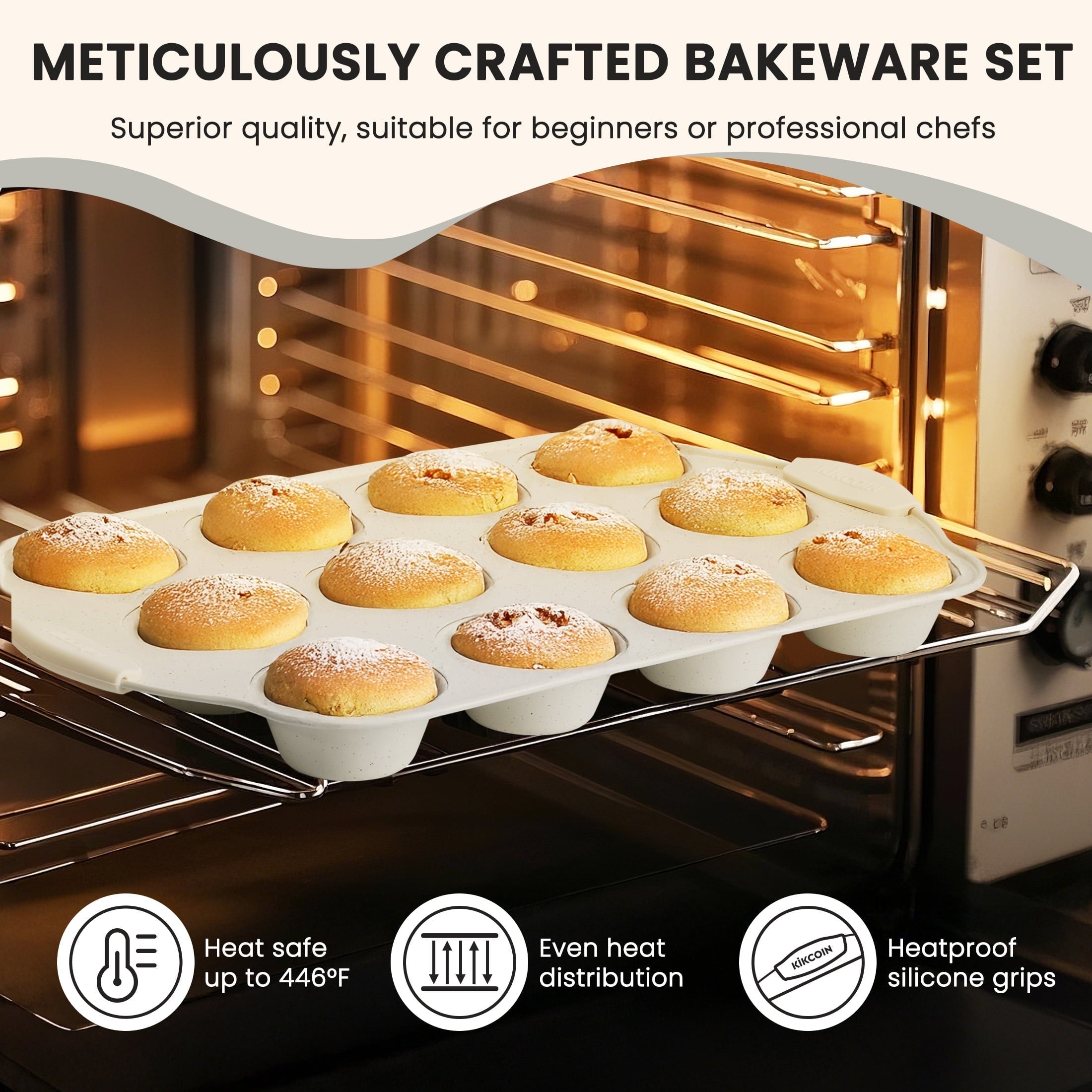 Bakeware Set, 21-Piece Baking Pans Set Kitchen Carbon Steel Baking Sheet Pans with Silicone Handles, Cookie S...