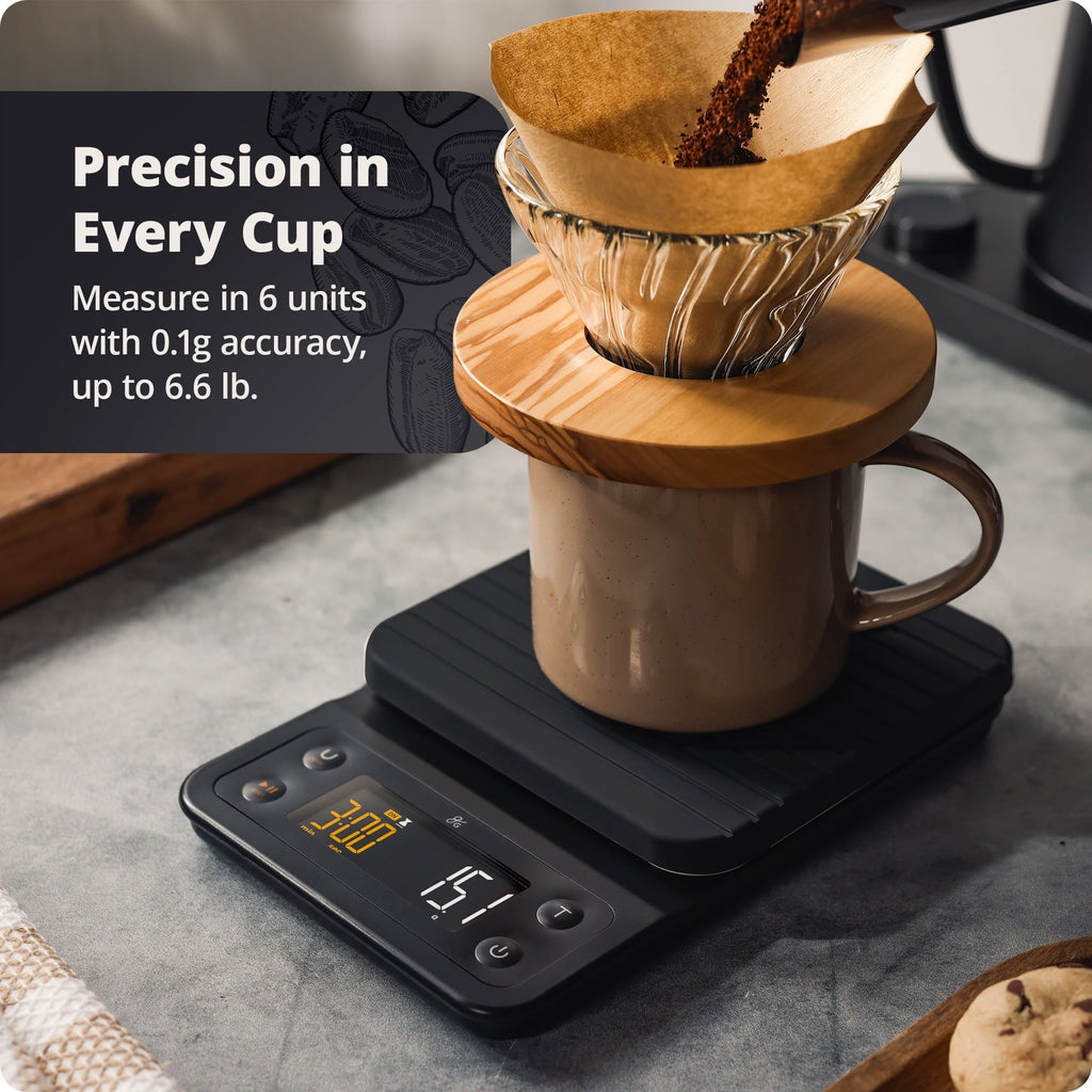 Coffee Scale with Timer, 0.1g Precision, 3kg Capacity, 6-Unit Digital Espresso & Pour-Over Scale, Silic...