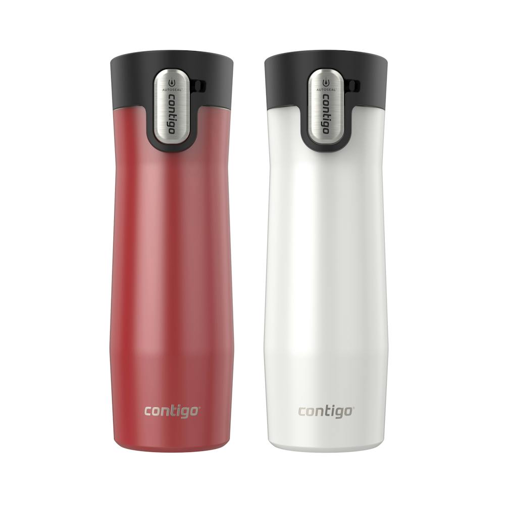 Contigo® West Loop 3.0 Stainless Steel Travel Mug with AUTOSEAL® Lid, 20oz, 2-Pack - Goji Berry Frosted Pearl & Salt Frosted Pearl