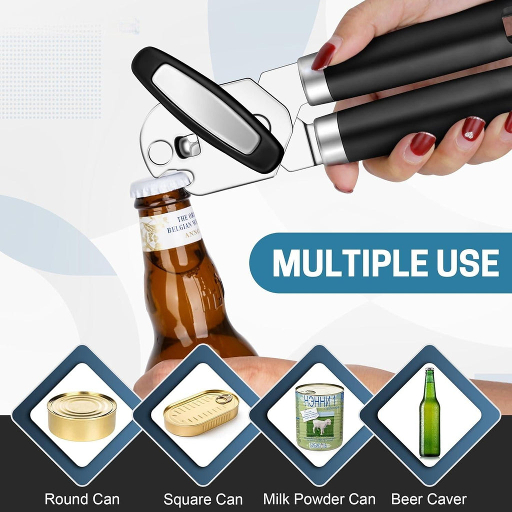 Opener with Bottle Opener, Heavy Duty Manual Opener with With Turn Knob & Soft Handle, for Kitchen Seniors Fr...
