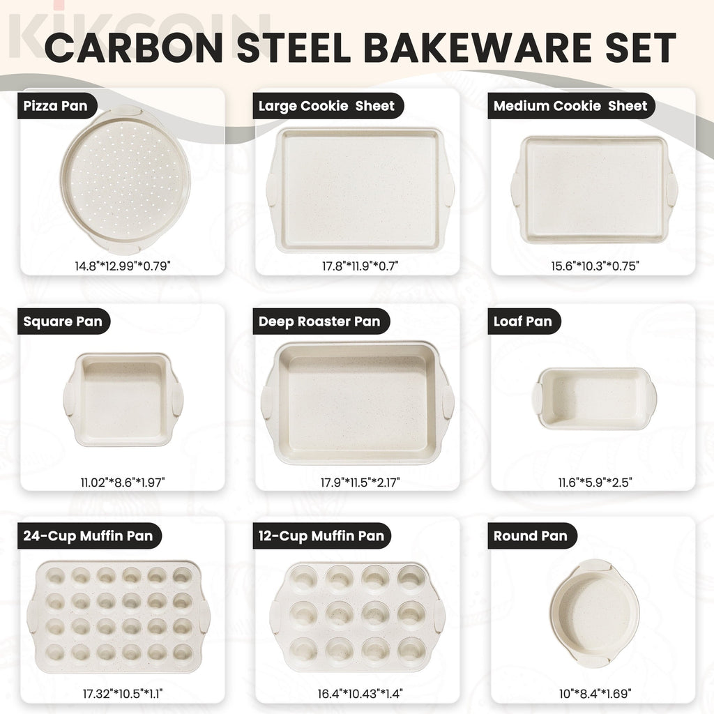 Bakeware Set, 21-Piece Baking Pans Set Kitchen Carbon Steel Baking Sheet Pans with Silicone Handles, Cookie S...