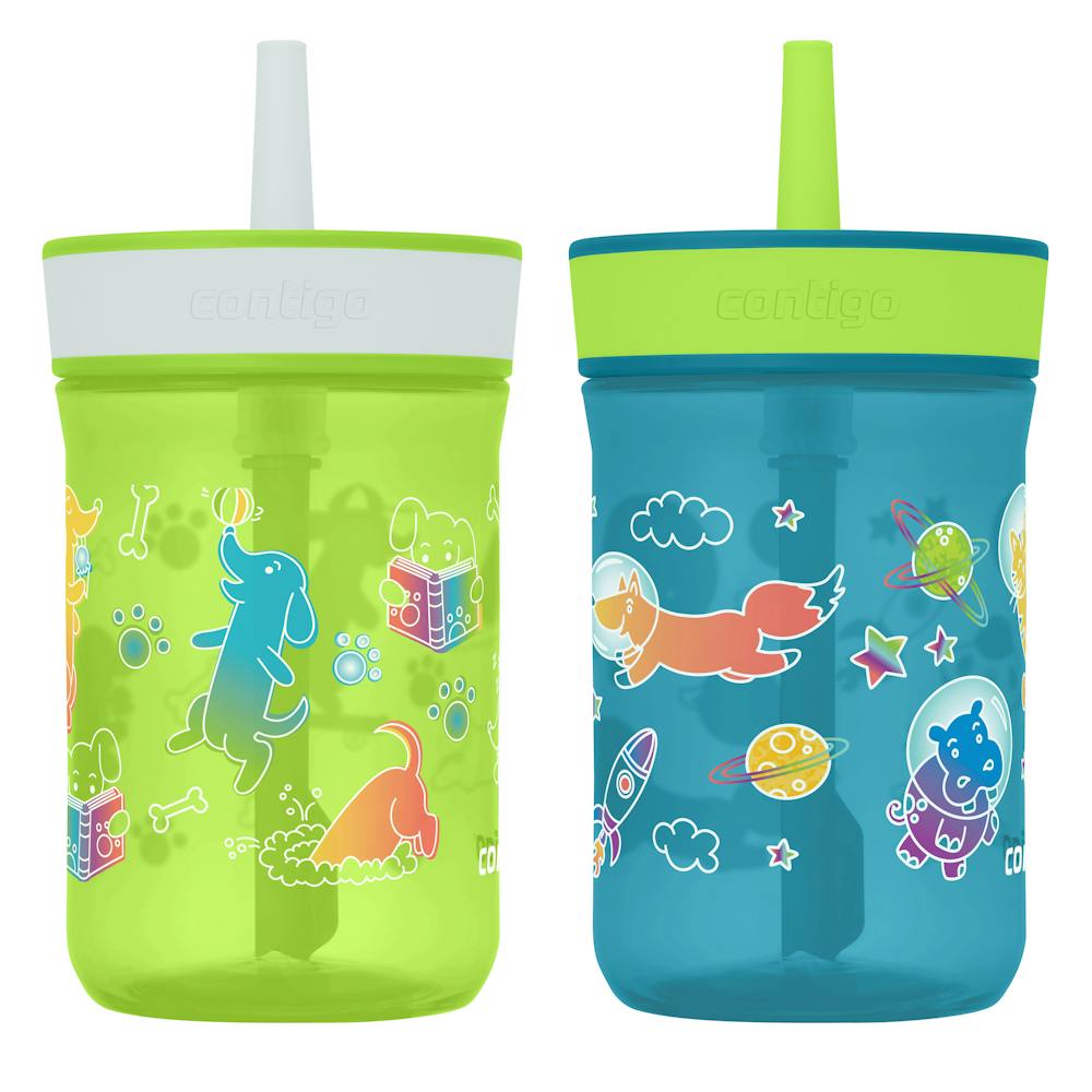 Kids’ Leighton Straw Tumbler with Spill-Proof Lid, 14oz - Dogs Doing Things & Spacecraft
