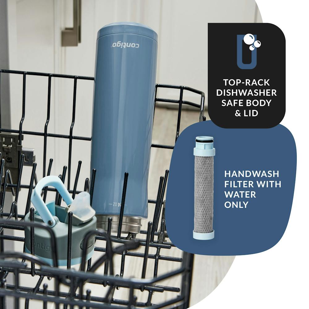 Contigo® Wells Chill Stainless Steel Filter Water Bottle with AUTOSPOUT® Straw Lid and Replacement Filter, 24 Oz. - Dark Ice & Purity