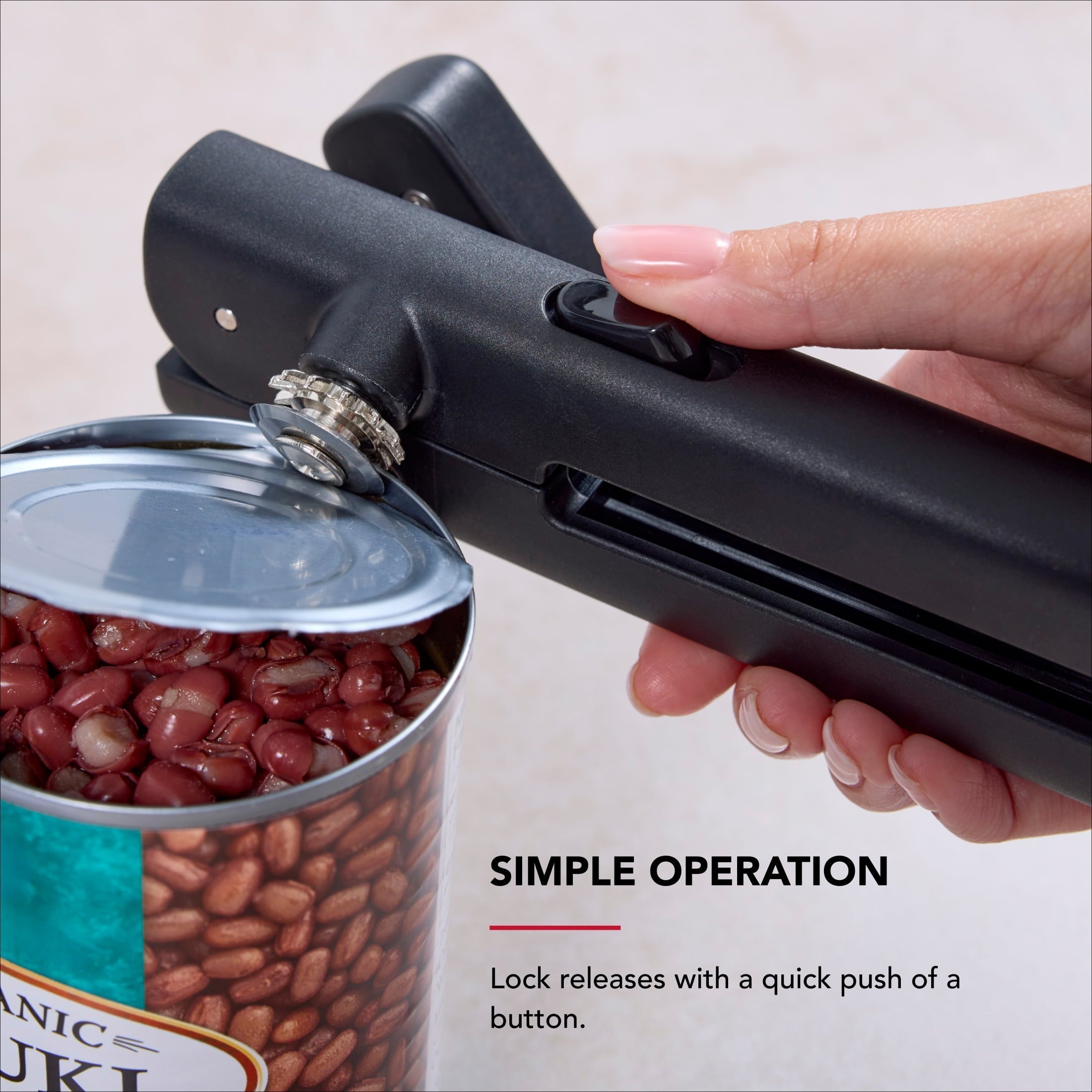 Stainless Steel Manual Can Opener with Locking Handles, Black