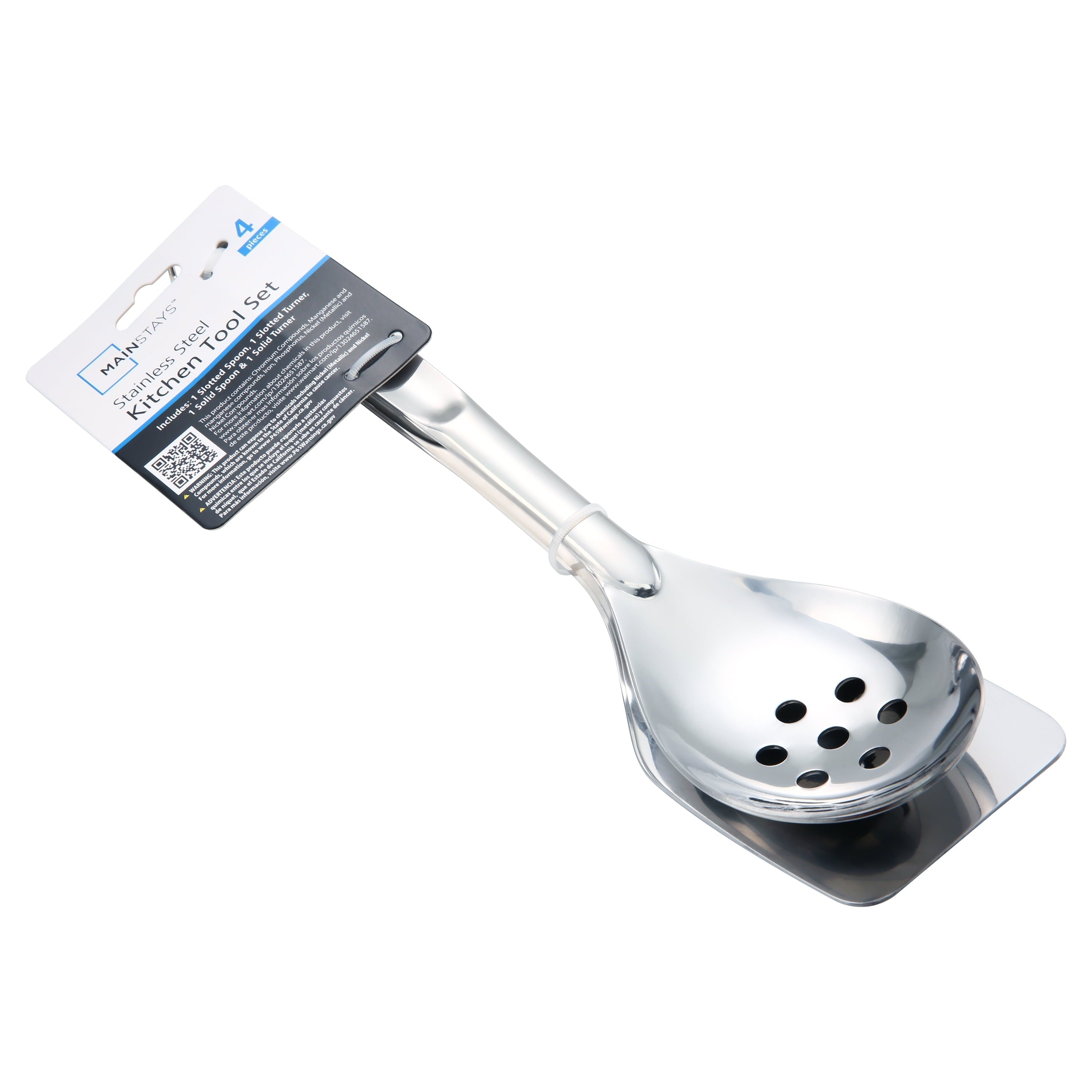 Stainless Steel 4-Piece Utensil Set: Includes Spatula, Slotted Spatula, Spoon, and Slotted Spoon