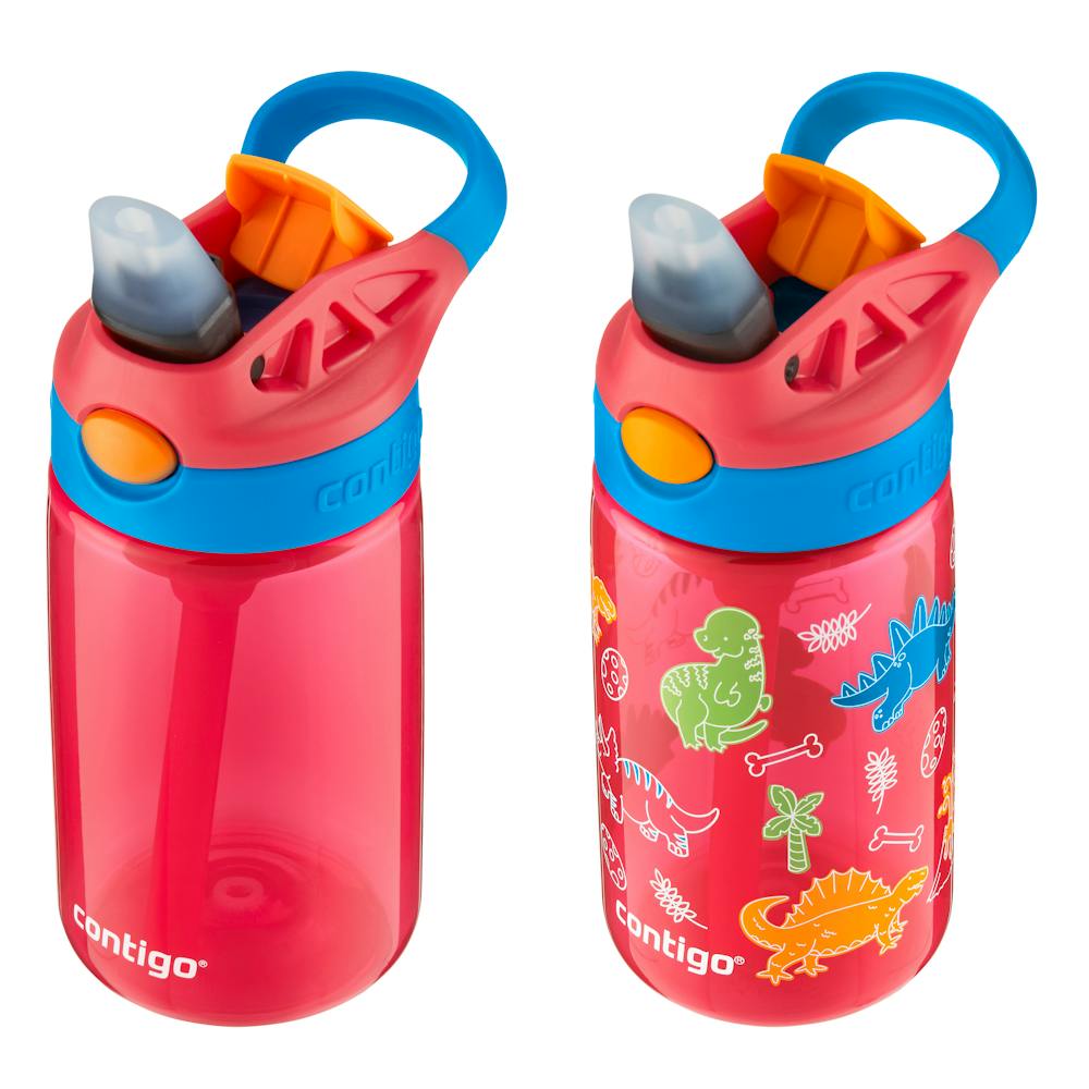 Contigo® Kids Water Bottle with Redesigned AUTOSPOUT® Straw, 14 oz, 2 pack - Watermelon Blue Poppy & Dino