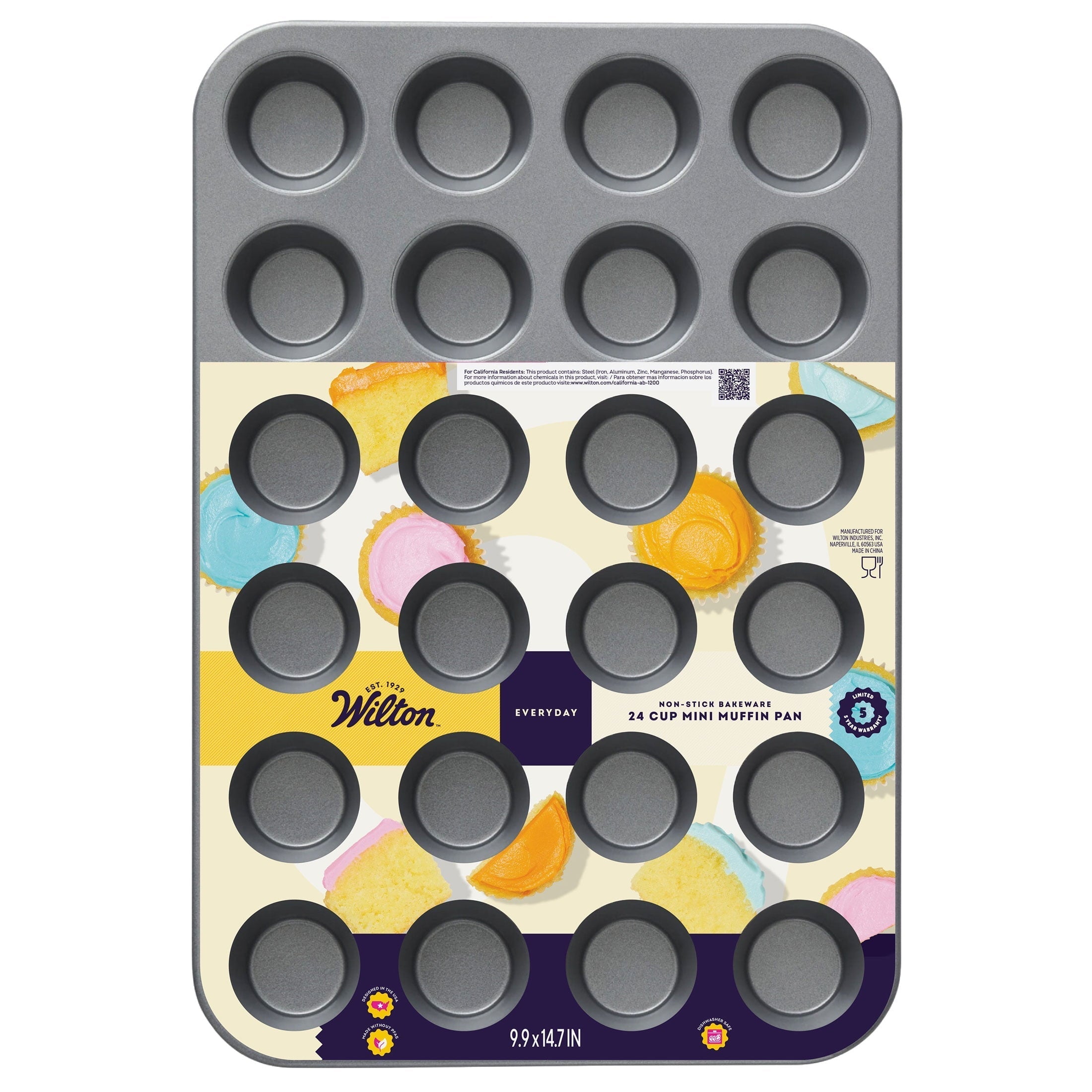 Everyday Non-Stick 24-Cup Mini Muffin Pan Cupcake Tin 14.65" x 9.9" x 0.8", Packaging May Vary